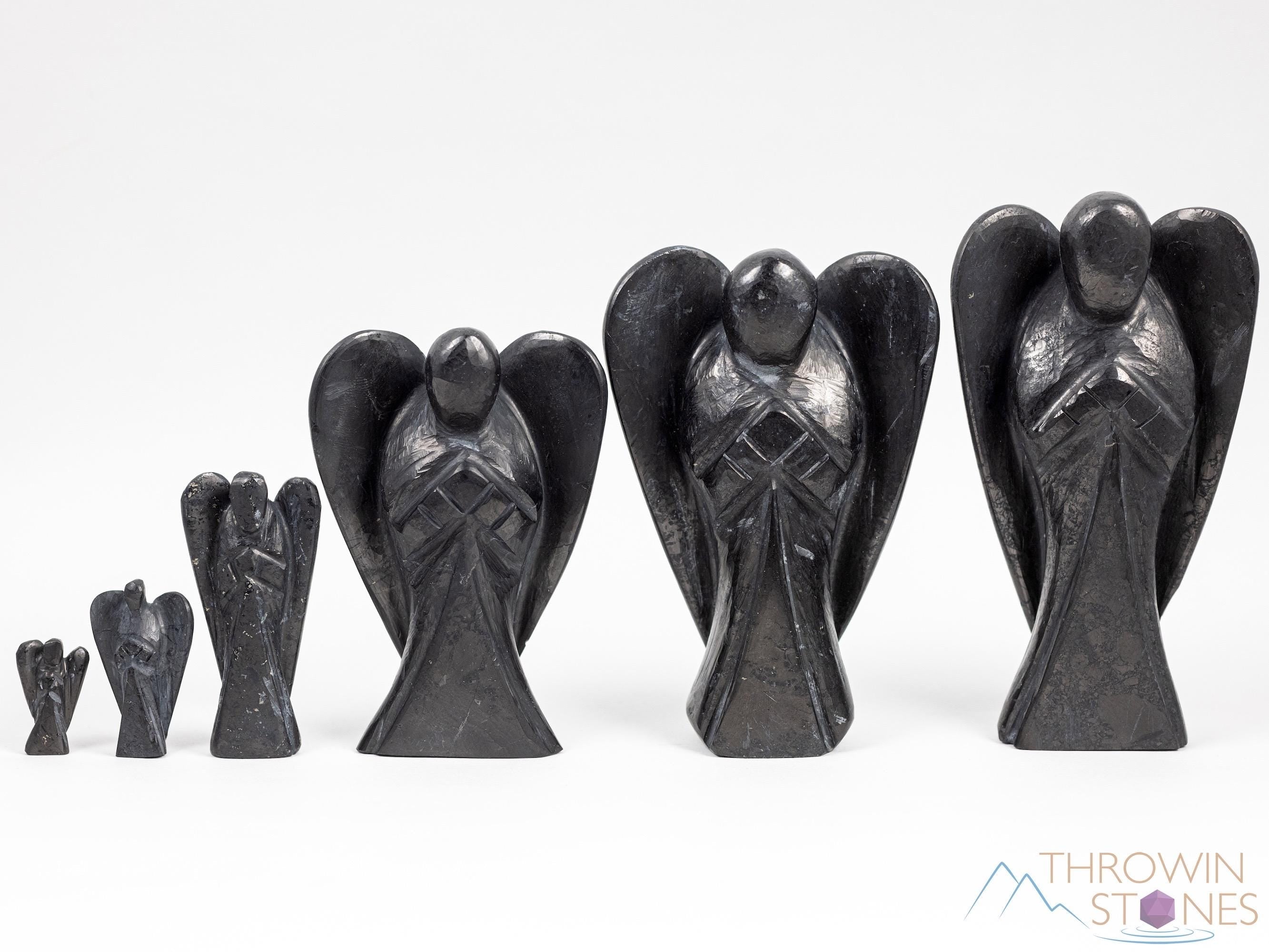 Black Shungite Crystal Angel Figurine - Guardian Angel Statue for Home Decor, Healing Crystals & Stones (E2192) | Spiritual Protection, Meditation & Positive Energy