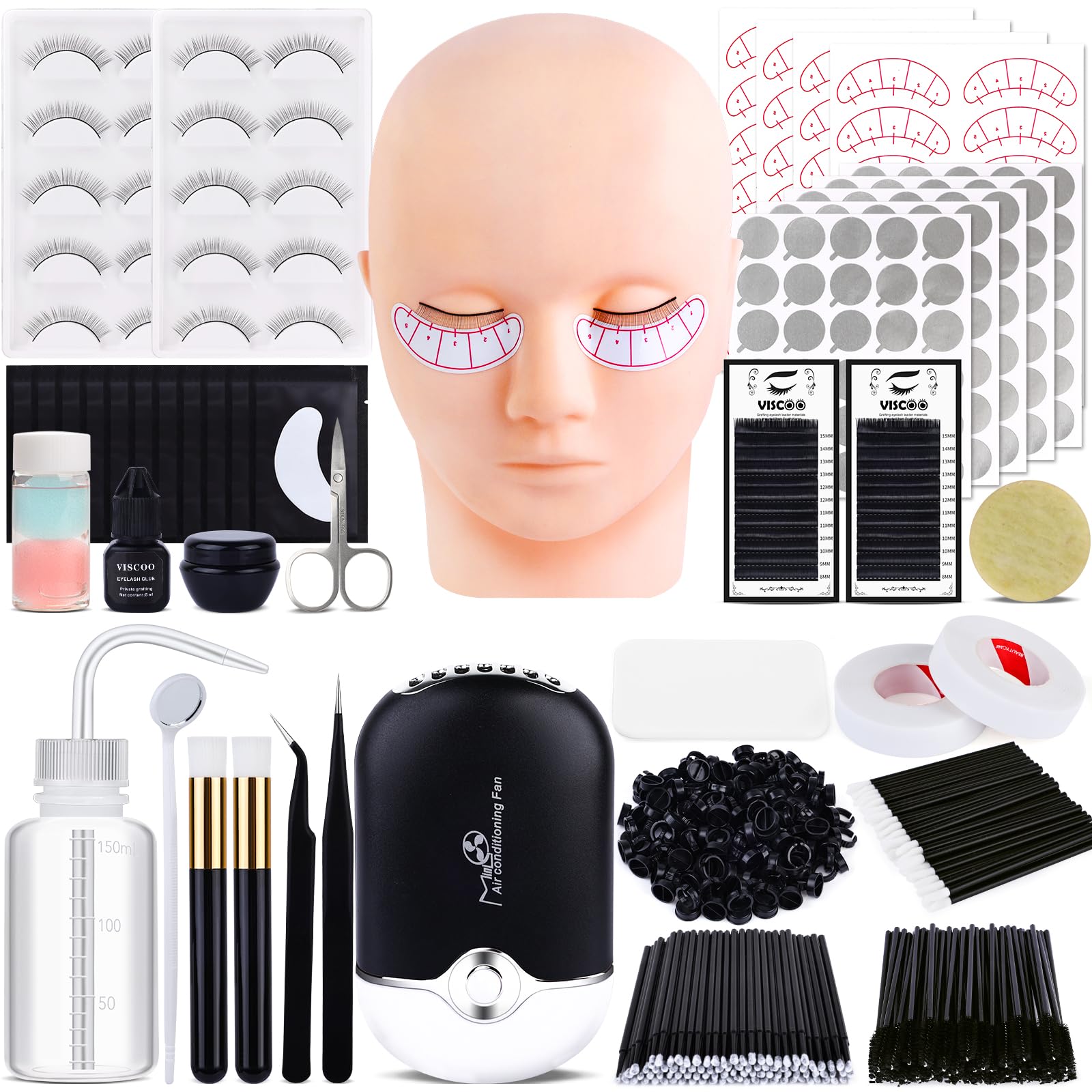 Professional Eyelash Extension Kit for Beginners - Complete Starter Set with Lash Mannequin Head, Lash Fan, Extension Glue & Eyelash Remover - Perfect for Lash Training & Salon Practice