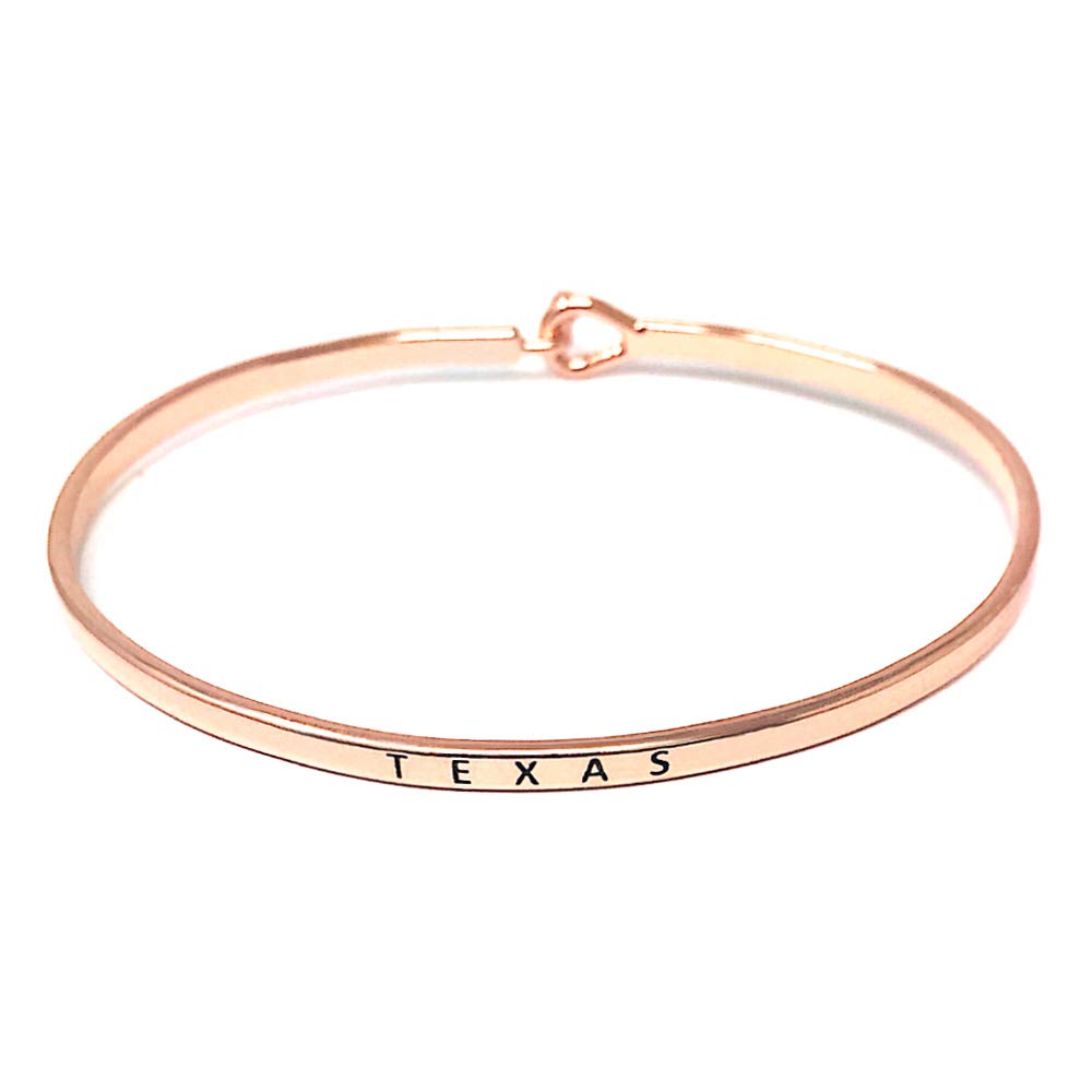 Inspirational 11 State Engraved Thin Bangle Hook Bracelet - Gold, Silver, Rose Gold - Perfect for Travel Gifts & Everyday Wear