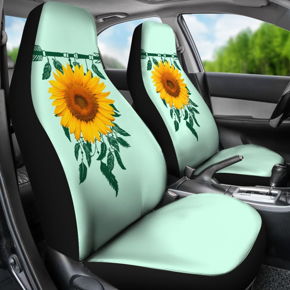 Premium Sunflower Native American Pattern Car Seat Covers - Soft Celeste Background Universal Fit for Cars, Trucks & SUVs - Unique Gift Idea for Women & Men - Perfect for Road Trips, Commuting & Protecting Seats