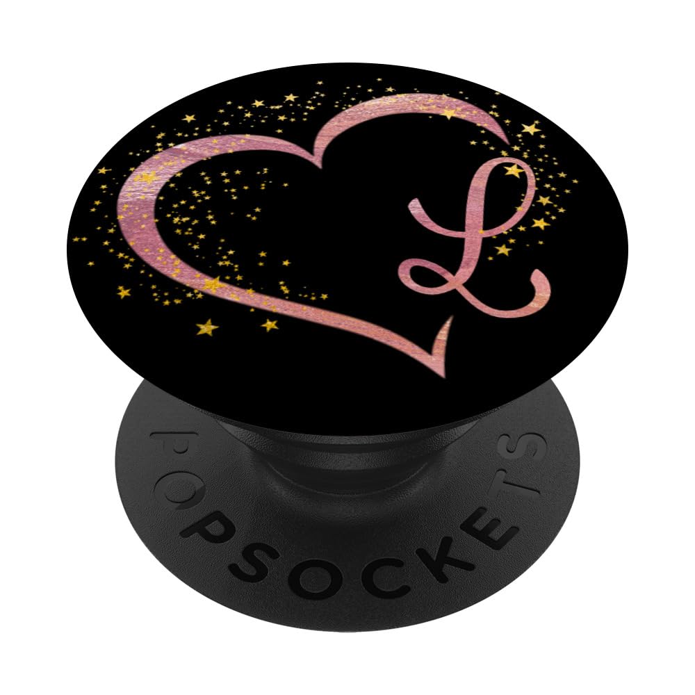 Rose Pink Heart Monogram PopSocket with Letter L Initial - Adhesive PopGrip for Phones & Tablets - Perfect for Gifts, Personalization, and Everyday Use