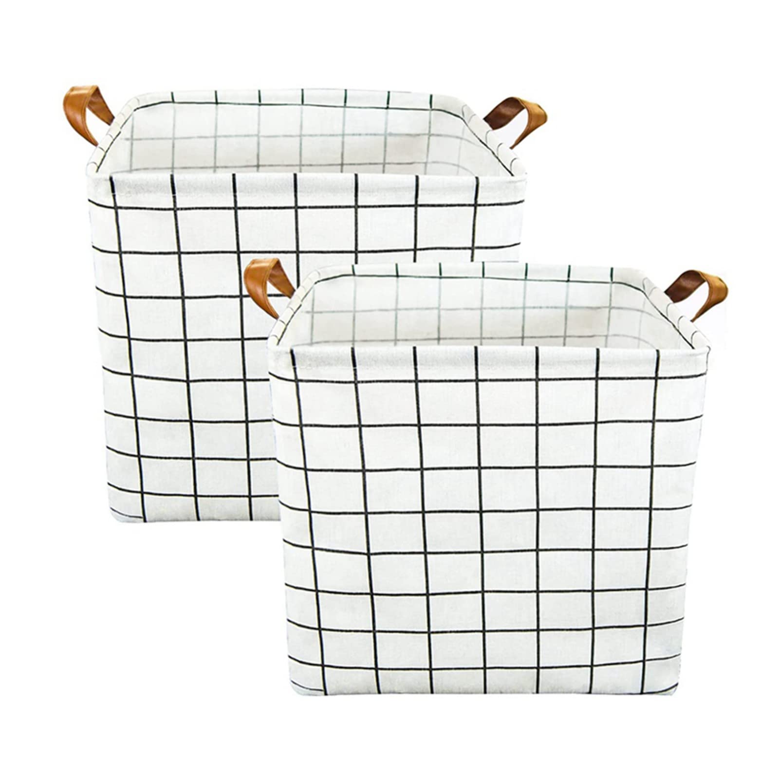 YUHEAN 2-Pack Square Laundry Baskets - Waterproof & Moisture-Proof Foldable Storage Bins for Dirty Clothes (White Grid Pattern) - Perfect for Bedroom, Bathroom & Laundry Room Organization