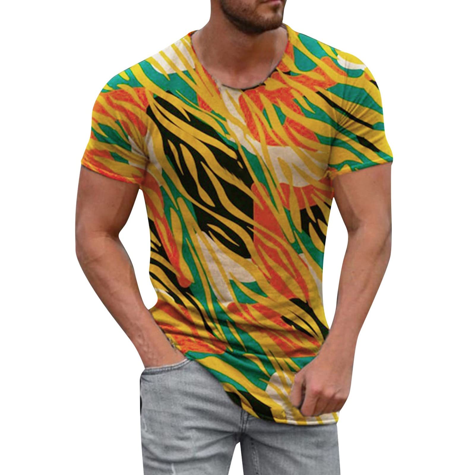QWENTMTNTY Men's Short Sleeve Shirt - Retro Printed Casual Blouse for Spring & Summer | Perfect for Outdoor Activities, Beach Wear, and Daily Fashion