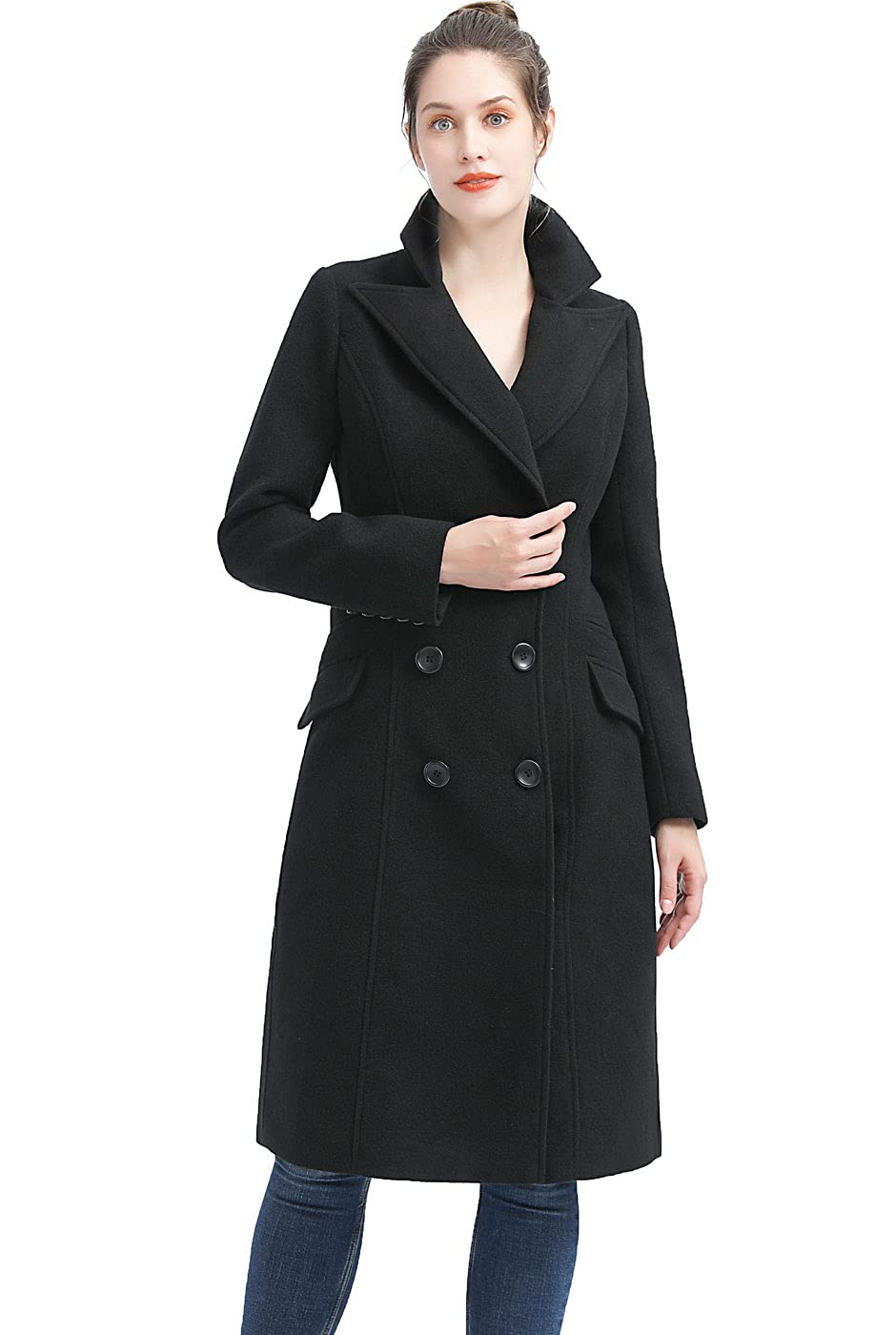 BGSD Women's Wool Blend Double Breasted Long Pea Coat for Walking - Plus Size & Petite Available | Warm Winter Outerwear for Commuting & City Strolls