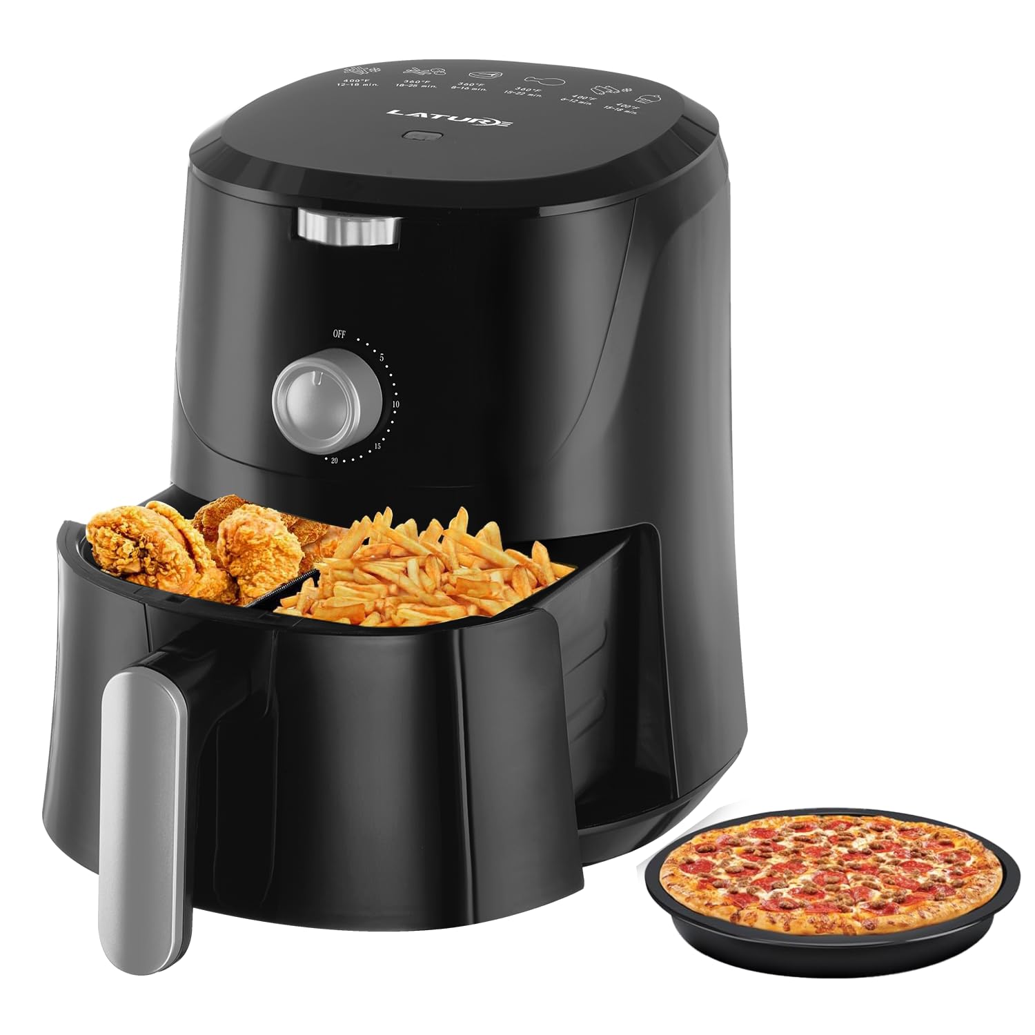4.2 QT Air Fryer Oven with Dual Frying Baskets - Non-Stick, Dishwasher Safe, 6 Presets & Precise Temp Control - Perfect for Crispy Fries, Chicken Wings & Healthy Meals (Black Knob)