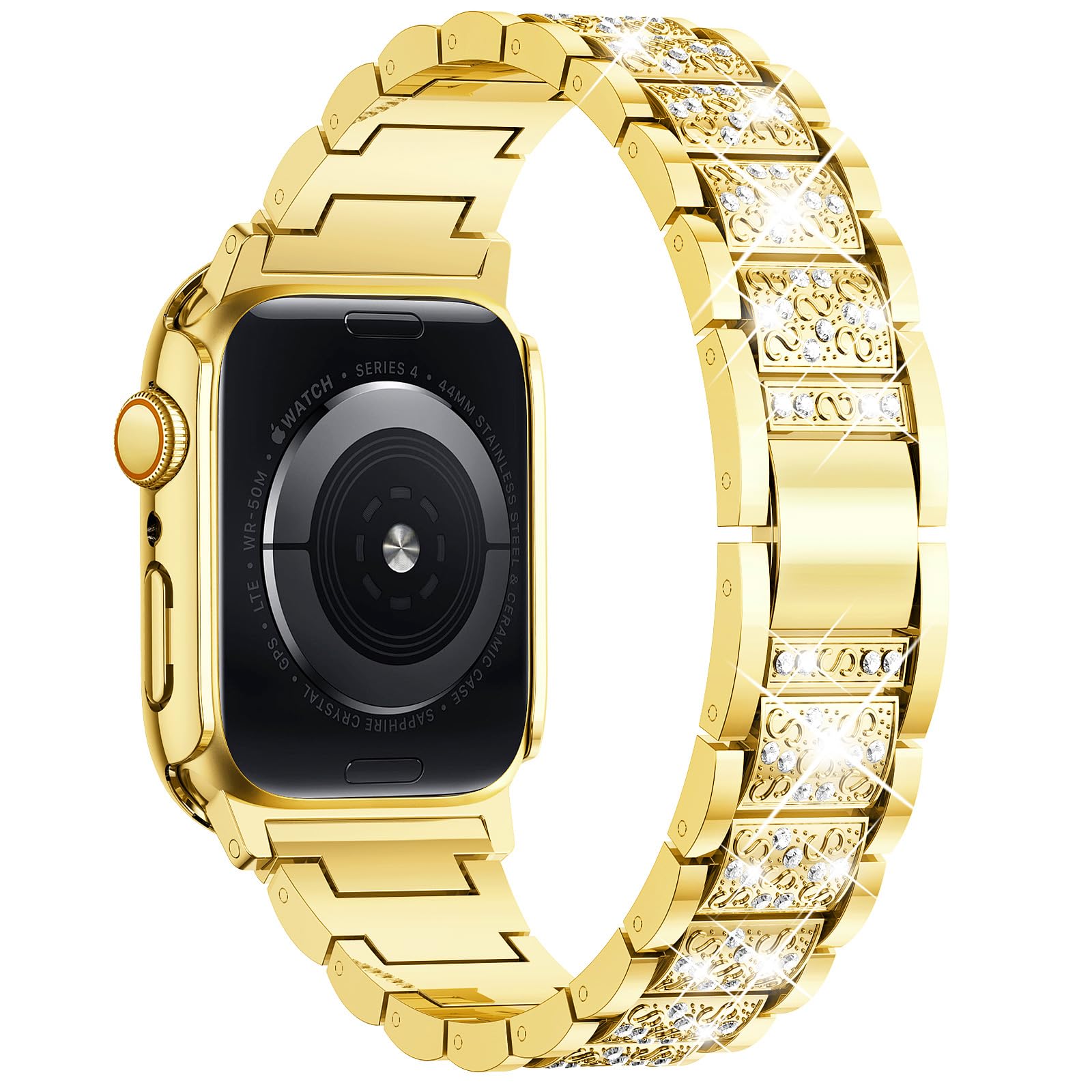 SUPOIX Luxury Bling Diamond Metal Band & 2 Pack Protective Case for Apple Watch Series 9/8/7/6/SE 41mm - Gold, Stylish Women's Jewelry Accessory for Workout, Party & Everyday Wear