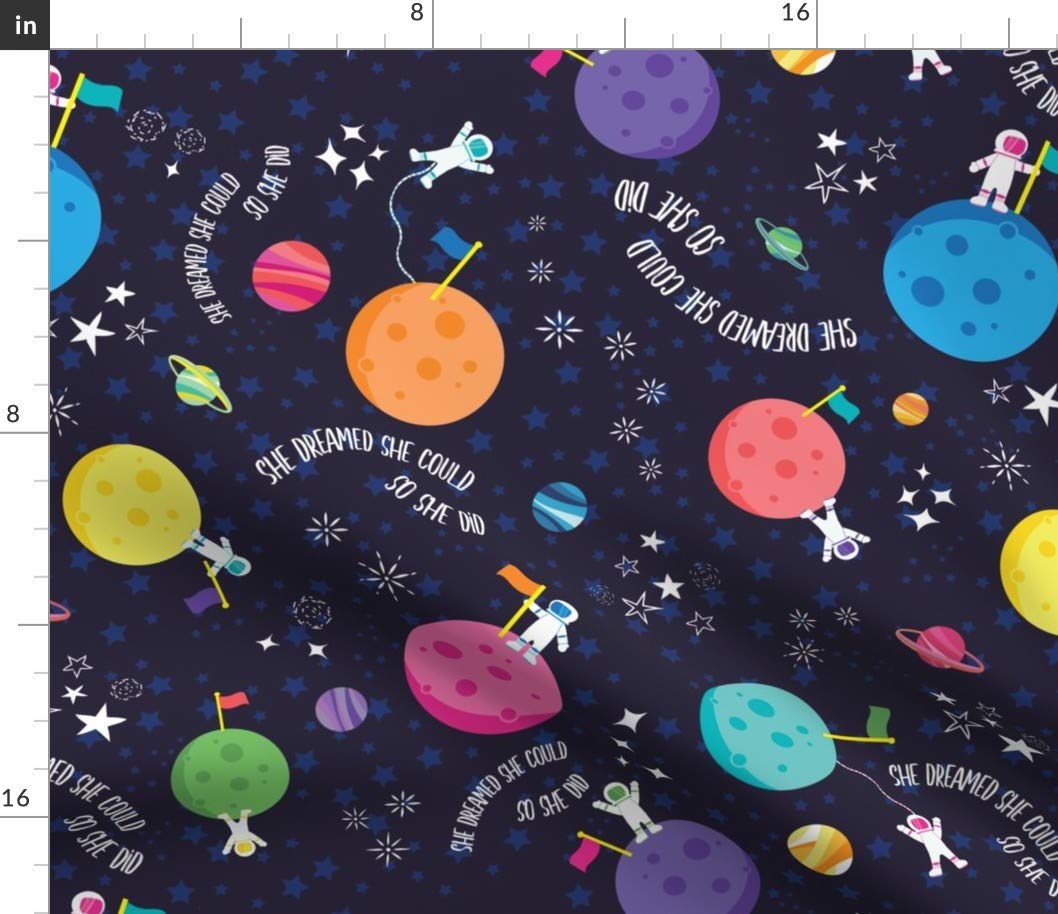 Moon Princess Astronaut Space Planets Printed Cotton Fabric - Spoonflower Petal Signature Cotton Fat Quarter for Sewing, Quilting, Apparel & Crafts | Girls Room Decor, DIY Space-Themed Projects