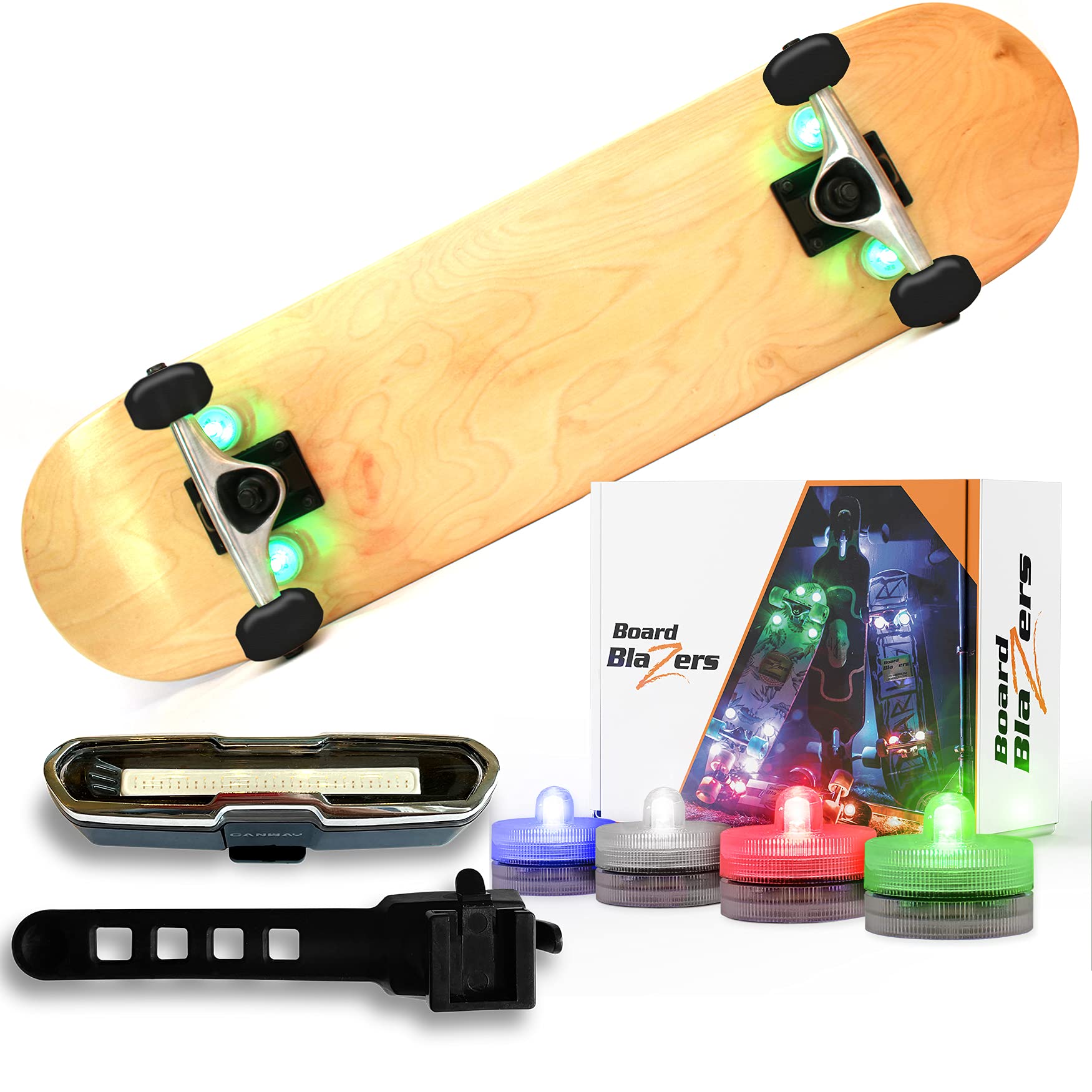Color Changing LED Skateboard Underglow Lights with Tail Light - 5-Piece Set for Night Riding Safety & Style | Perfect for Longboards, Cruisers & Electric Skateboards at Night