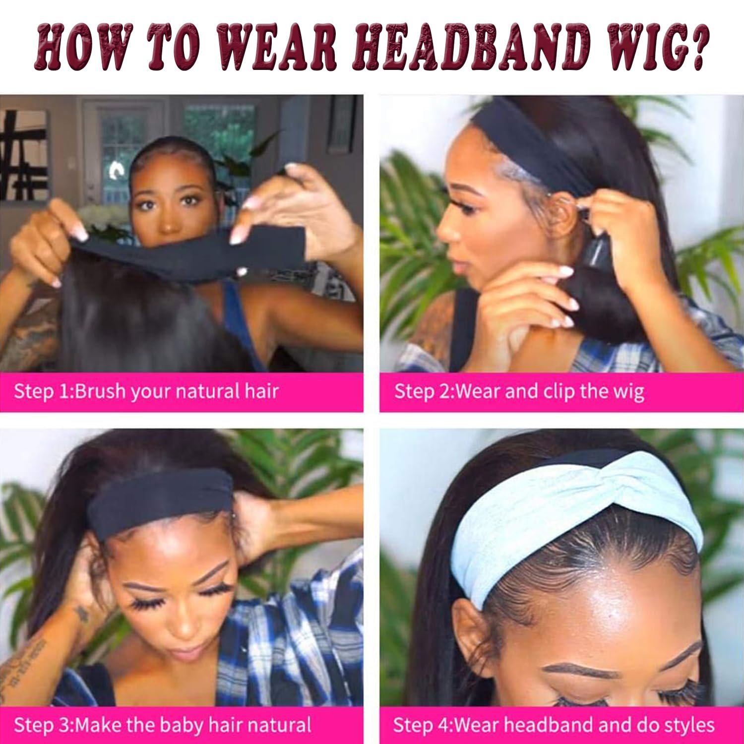 20 Inch Deep Wave Human Hair Headband Wig - Glueless Curly Hair Wig with No Lace Front | Natural Black Women's Human Hair Wig for Everyday Wear & Special Occasions