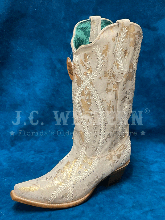Corral Z5246 Women's Western Boots with Embroidery, Crystals & Studs - Gold Accents & Natural Leather - Perfect for Country Dancing & Cowgirl Fashion