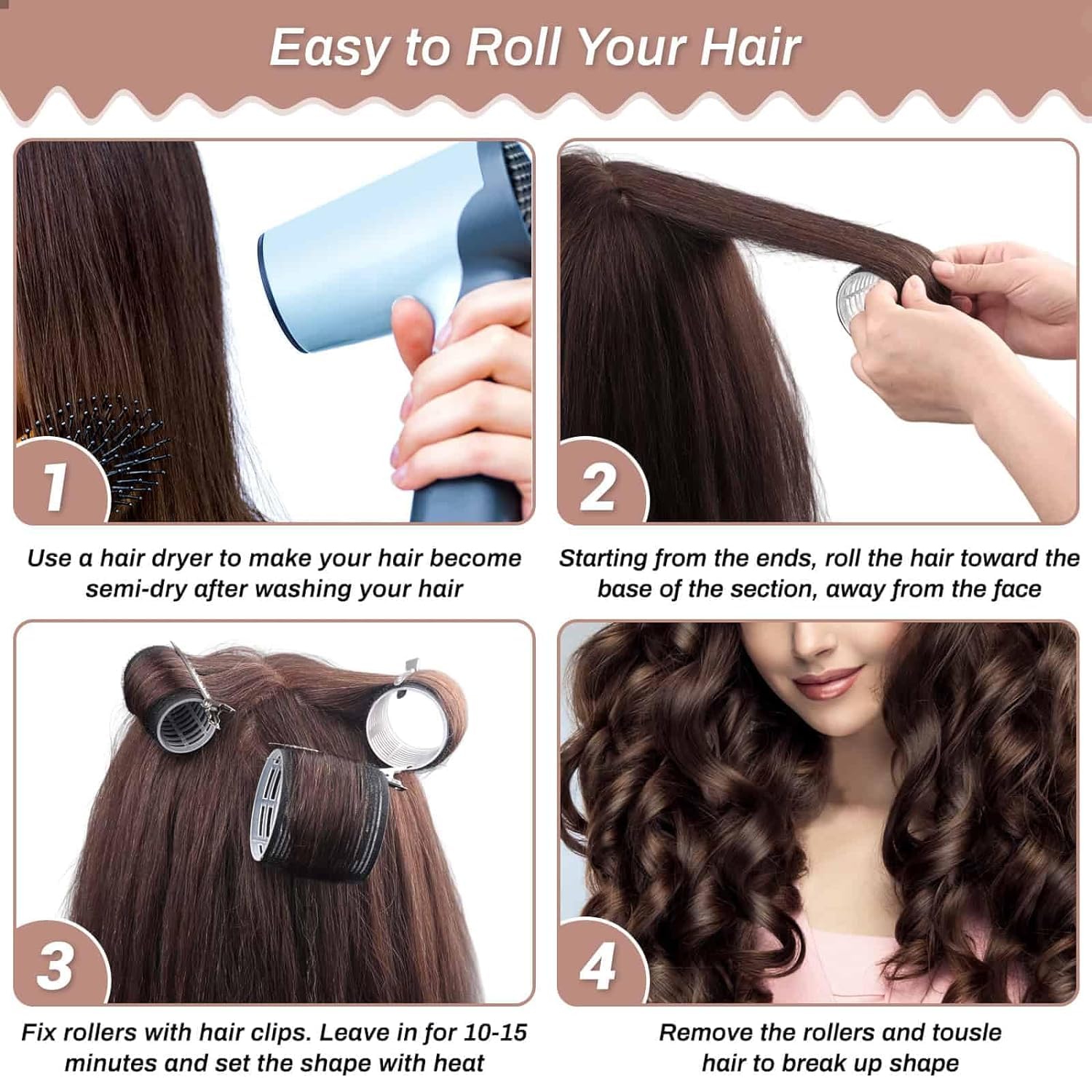 FUNZUO Self-Grip Hair Rollers & Heatless Curlers Set - 20 Pcs (8 Rollers + 12 Clips) for Long & Medium Hair - 2 Sizes (4 Jumbo & 4 Large) - Black | Perfect for Overnight Styling, Salon-Quality Curls at Home, and Travel-Friendly Hair Care