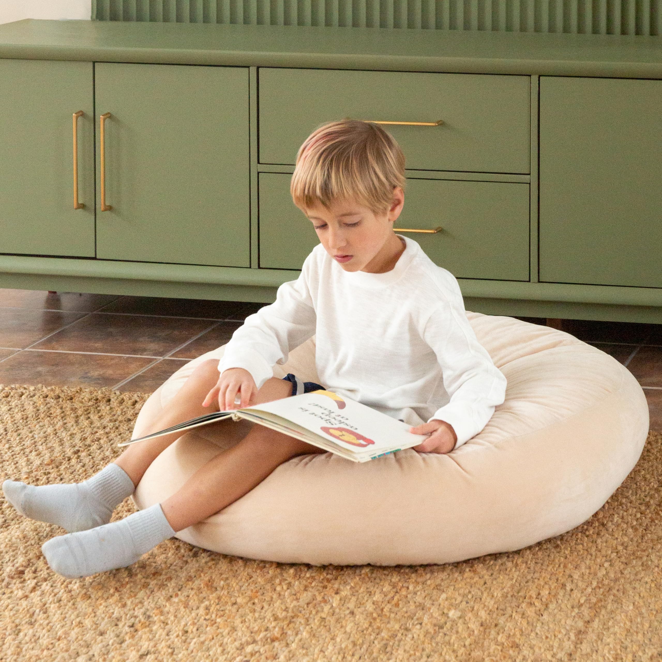 32 Inch Cream Round Floor Cushion for Kids - Large Soft Pillow for Classroom, Reading Nook, Playroom, and Nursery Decor