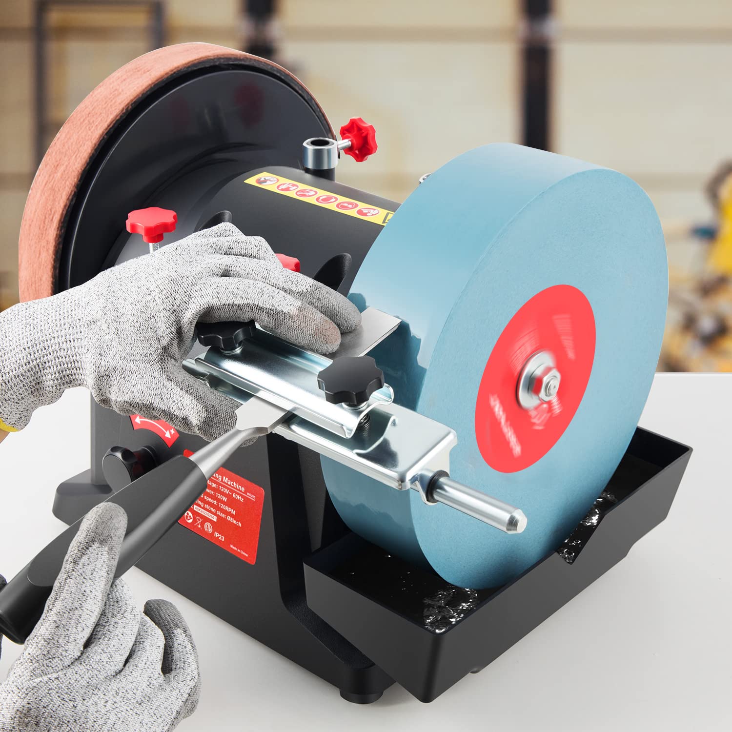 Eastvolt 8 Inch Wet Sharpener - 120RPM Wet Grinding Machine for Kitchen Knives, Woodworking Tools & Chisels | Perfect for Home, Workshop & Professional Use