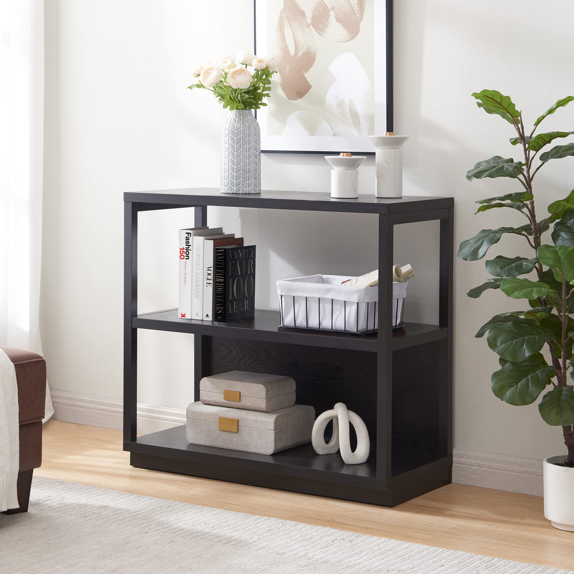 Thalia 33-Inch Tall Black Rectangular Bookcase - Modern Bookshelf for Living Room, Office, or Bedroom Storage