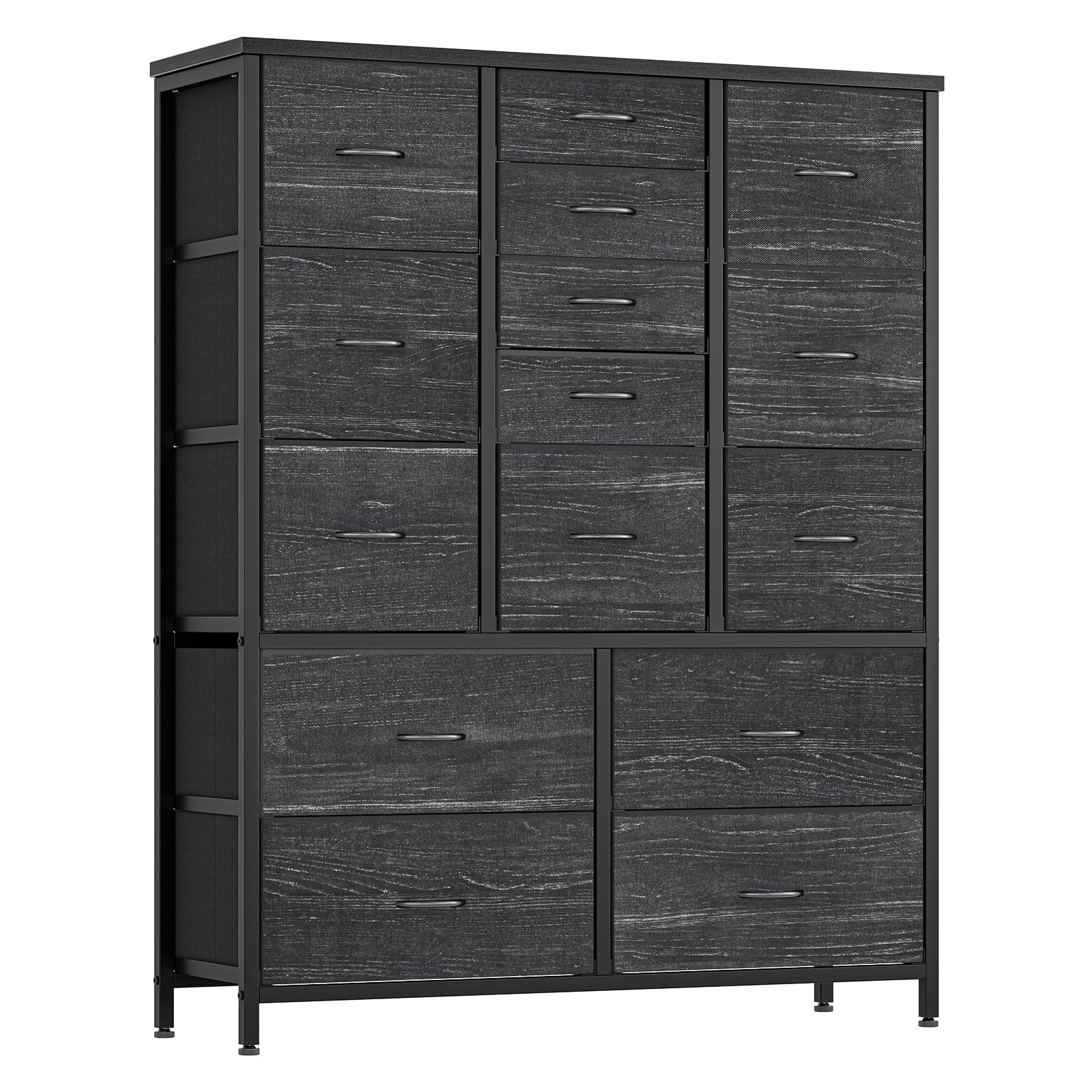 GARVEE 15-Drawer Dresser for Bedroom - Tall Fabric Storage Organizer with Metal Frame & Wood Top | Side Pockets & Hooks | Easy Assembly | Charcoal Black | Perfect for Small Spaces, Dorm Rooms & Apartment Organization