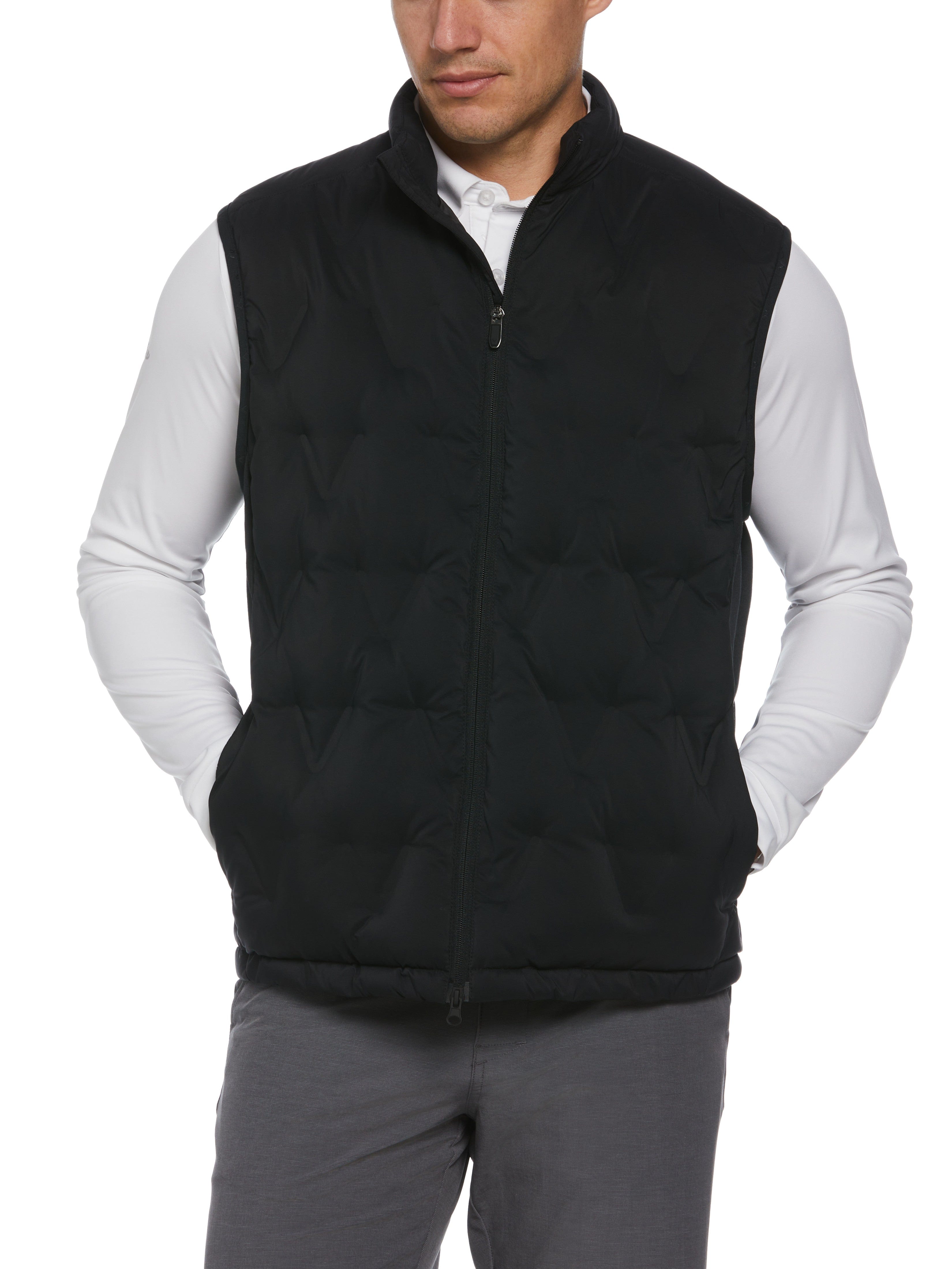 Men's Welded Chevron Print Full Zip Puffer Golf Vest - Lightweight Warm Winter Jacket for Outdoor Sports, Golfing & Casual Wear