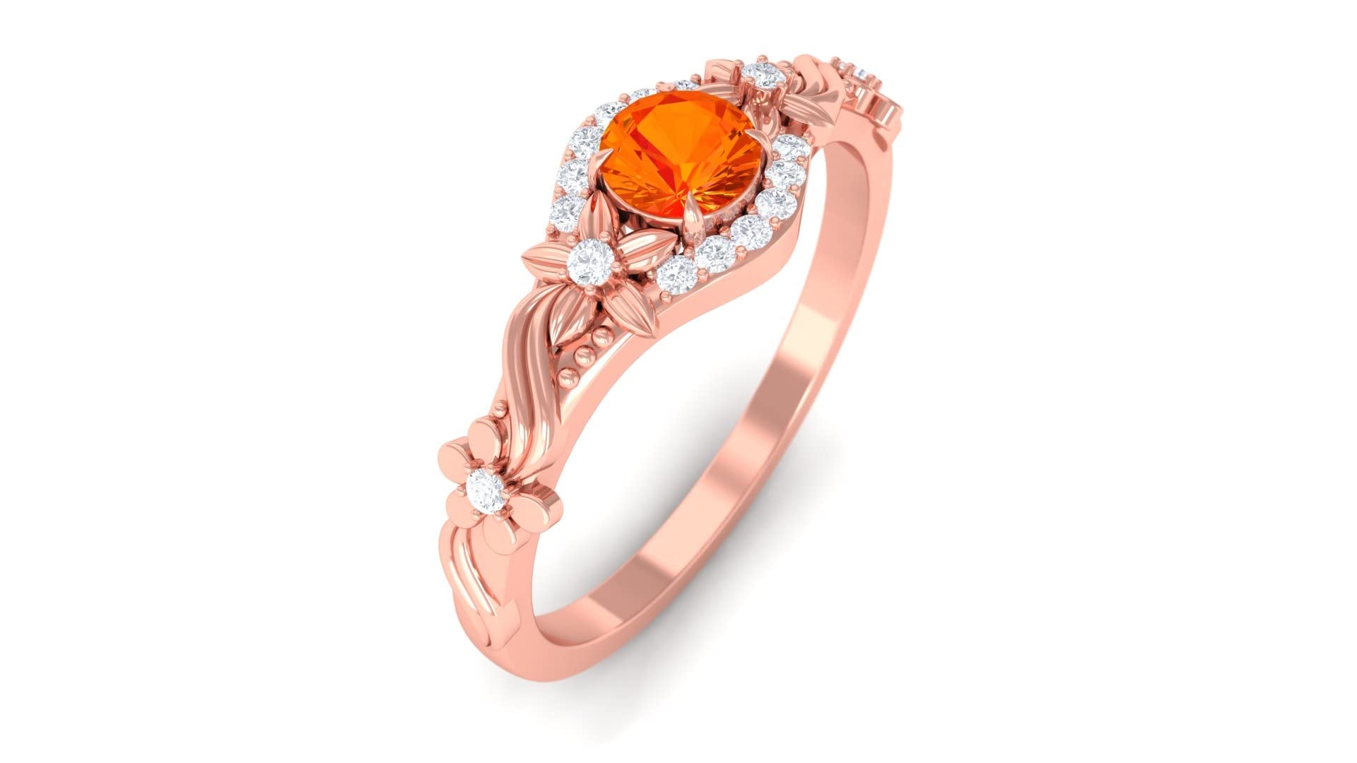 1/2 CT Orange Sapphire and Diamond Engagement Ring - Floral Inspired 14K Solid Gold Wedding Band for Women - Perfect for Proposals, Anniversaries, and Special Occasions
