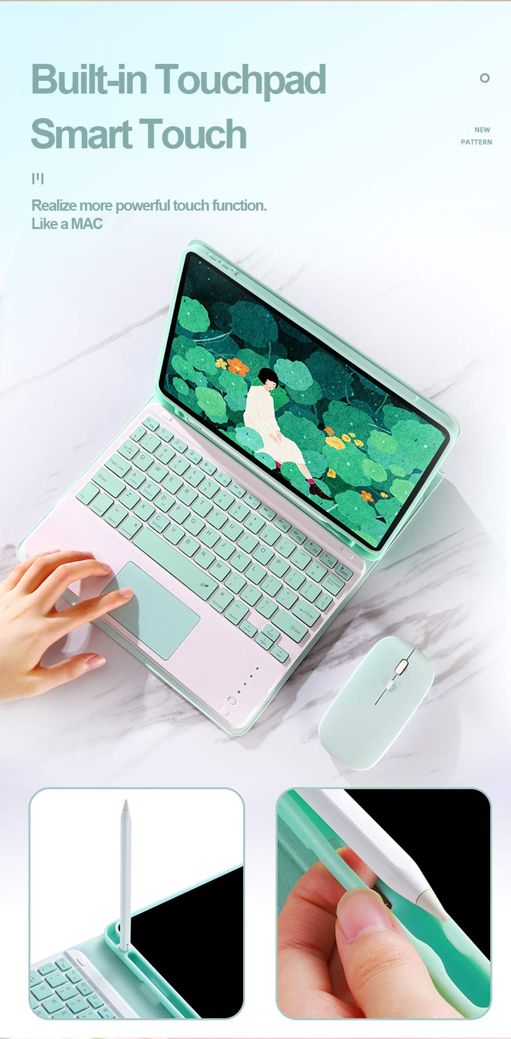 Wireless Bluetooth Keyboard Case with Touchpad & Mouse for iPad Air 2/5th/6th Gen 9.7 inch - Detachable 3-Piece Set (Pink) | Perfect for Work, Study & Travel