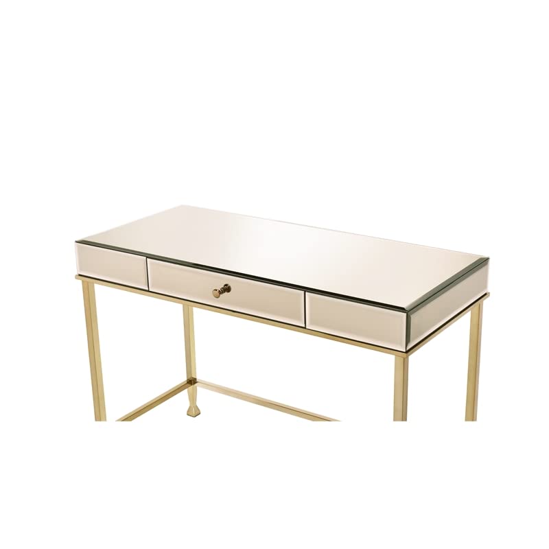 Acme Canine Rectangular Wood Top Writing Desk - Smoky Mirrored & Champagne Finish | Perfect for Home Office, Study, or Dorm Room Workspace