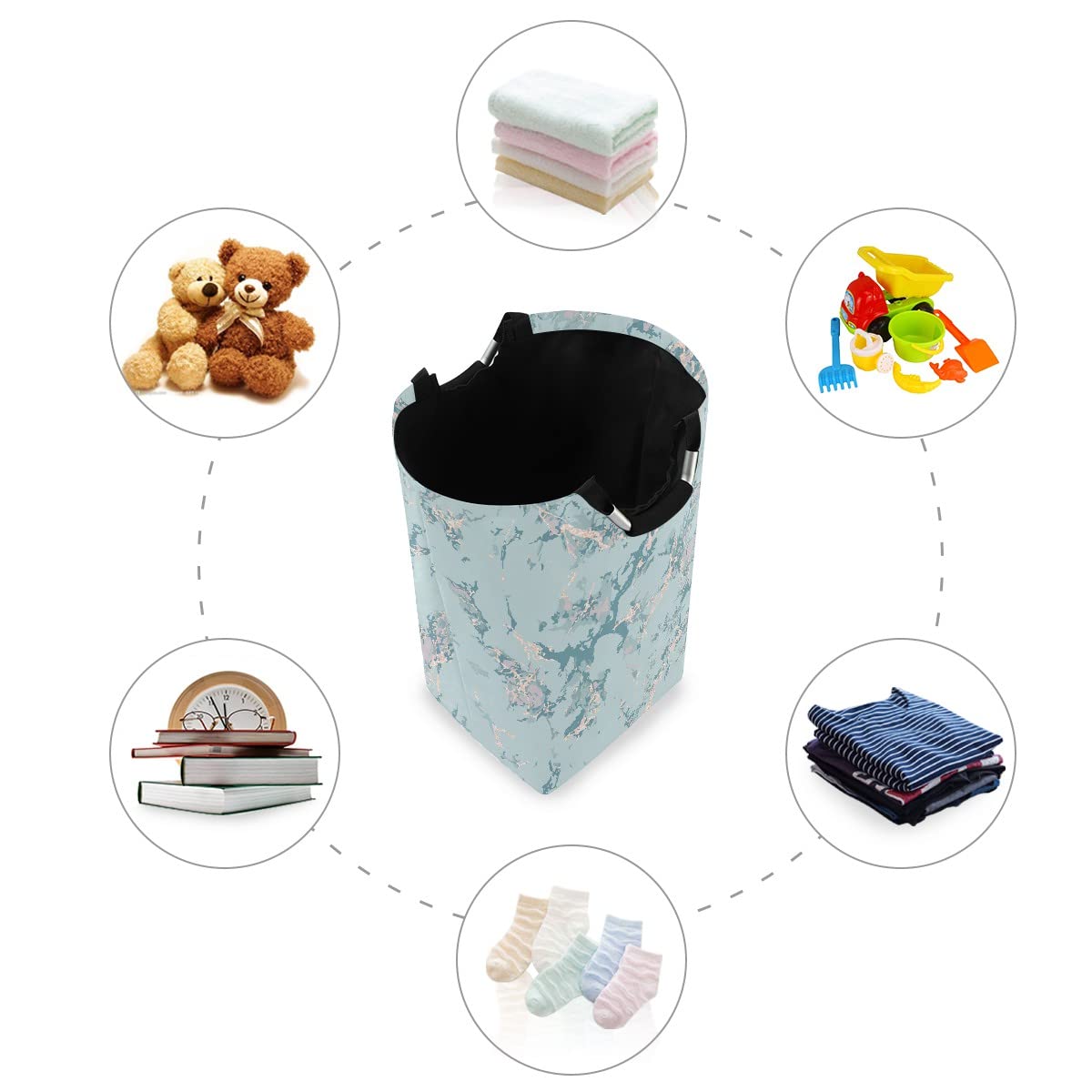 Blue Marble Laundry Bag with Handles - Foldable Collapsible Laundry Basket Hamper for Laundry Room & Bathroom Organization | Perfect for College Dorms, Travel & Home Storage