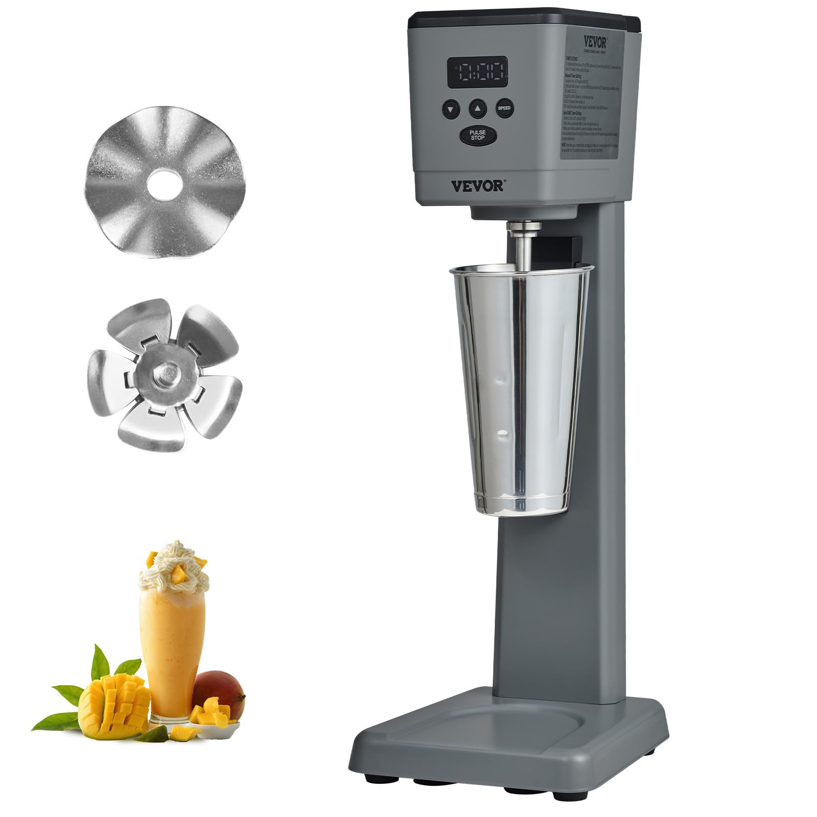 VEVOR 375W Commercial Electric Milkshake Maker Machine - Single Head Drink Mixer Blender with LED Display & 3-Speed Settings, Includes 820ml Stainless Steel Cup - Perfect for Restaurants, Cafes, Ice Cream Shops & Home Use