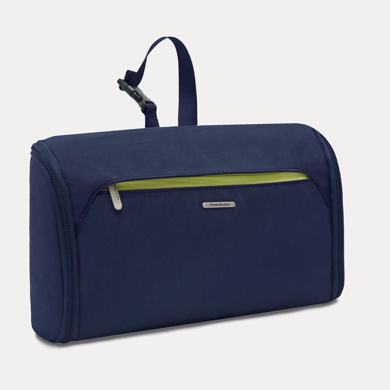 Travelon Flat Out Hanging Toiletry Kit - Waterproof Travel Cosmetic Bag with Hooks for Bathroom Organization (Midnight Black) - Perfect for Camping, Gym & Airplane Carry On