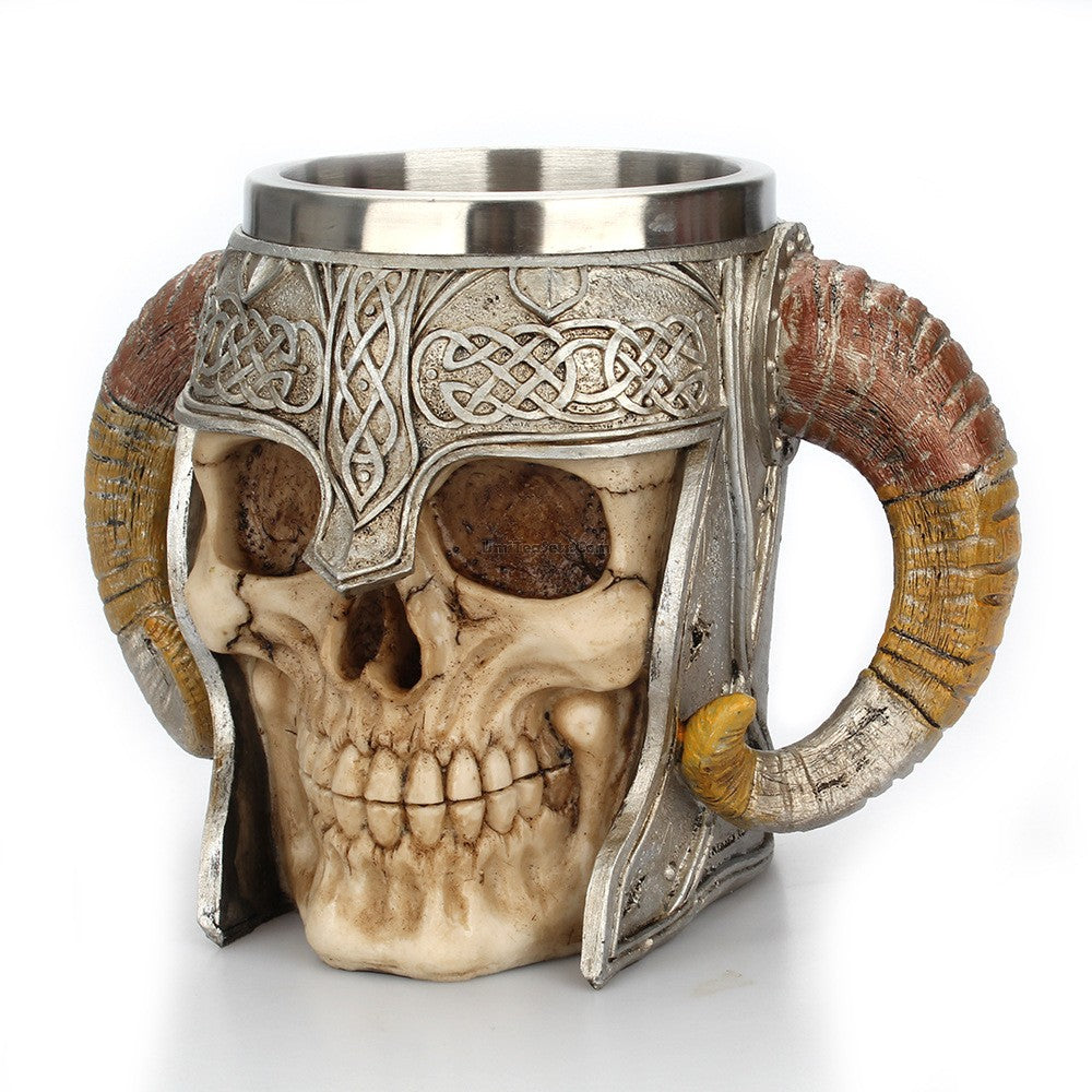 Stainless Steel Horns & Skull & Helmet Mug - Gothic Beer Stein for Halloween, Viking Party, and Medieval Themed Events - Perfect for Beer, Ale, and Mead Drinking