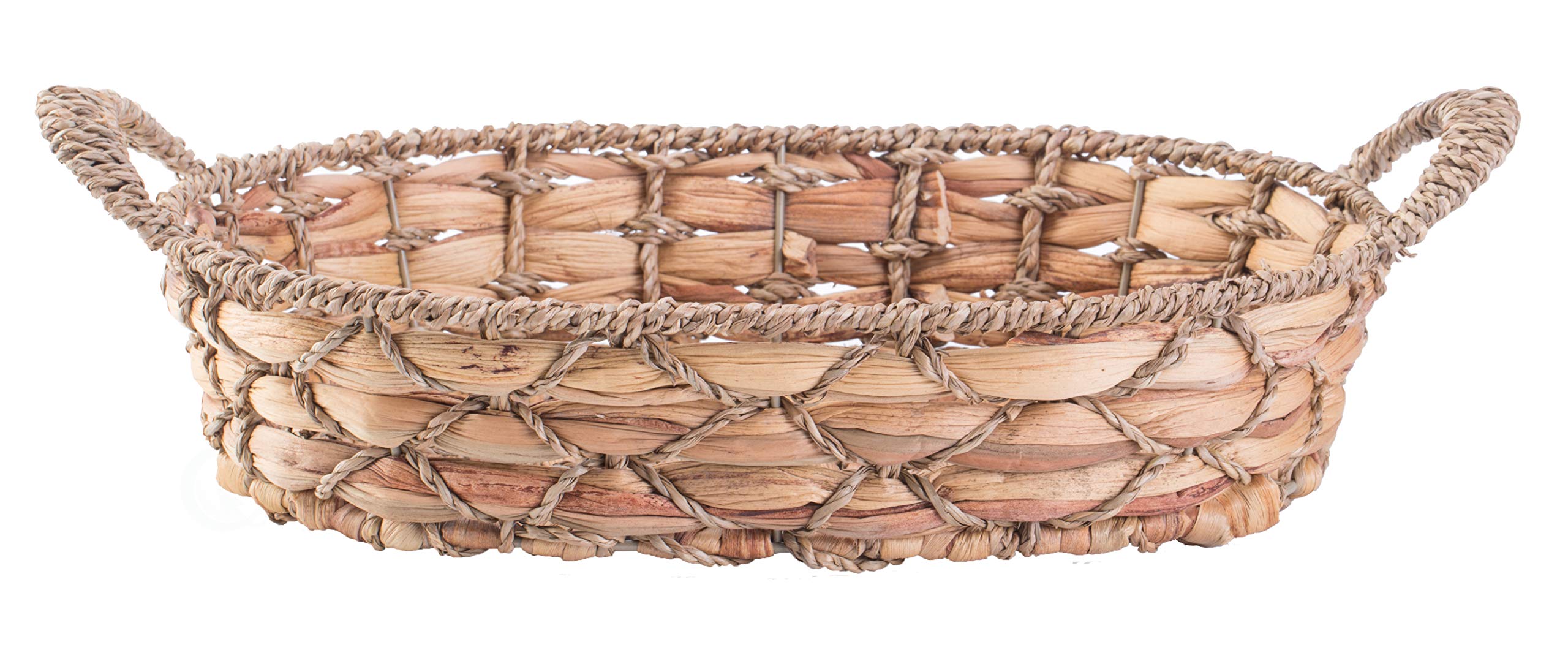 Vintiquewise Seagrass Fruit Basket with Handles - Set of 4 Medium Bread Storage Trays | Perfect for Kitchen Countertop, Dining Table, Picnic & Farmhouse Decor