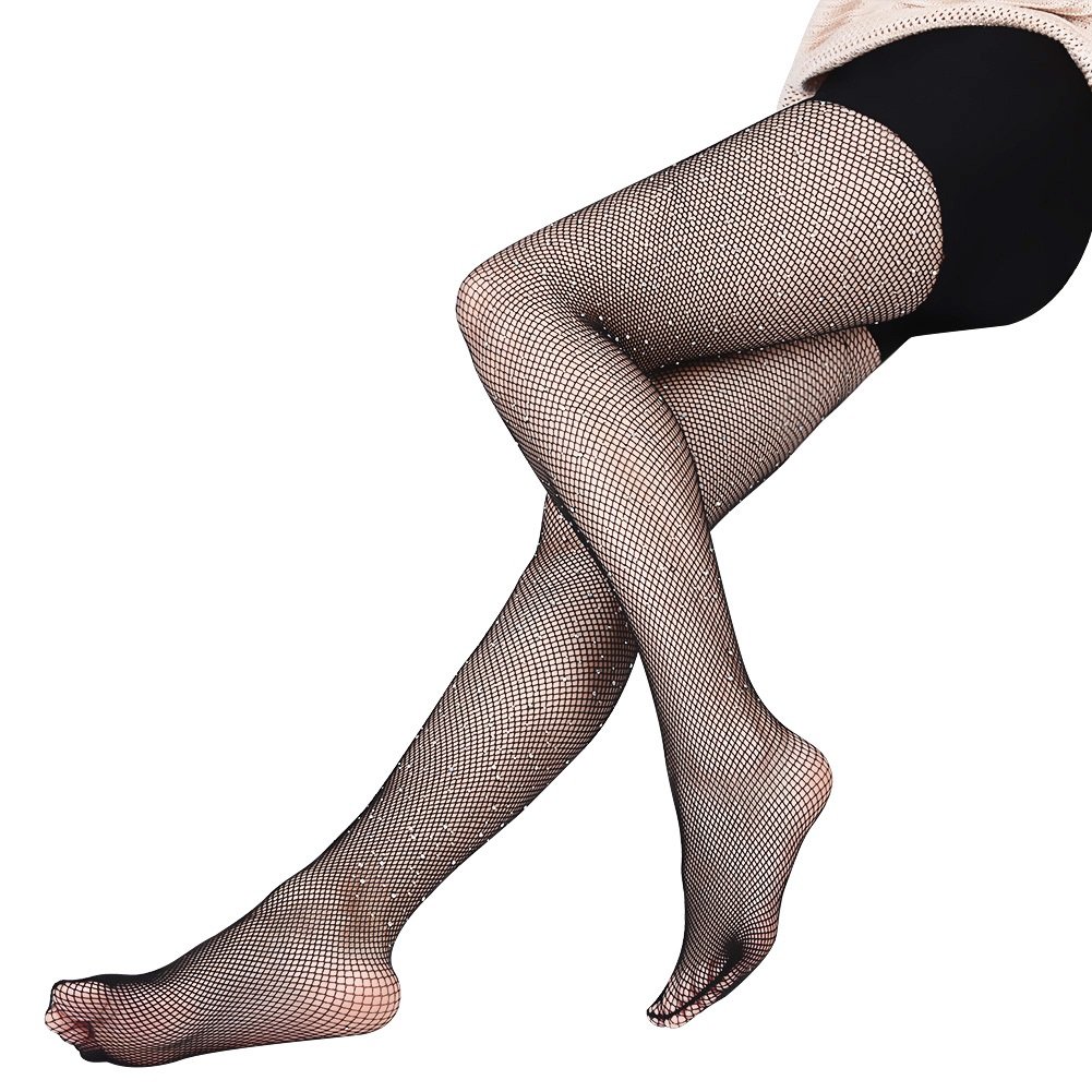 Delaman® Sexy Fishnet Stockings for Women - Crystal Sparkle Rhinestone Mesh Pantyhose (Black) | Perfect for Parties, Date Nights & Special Occasions