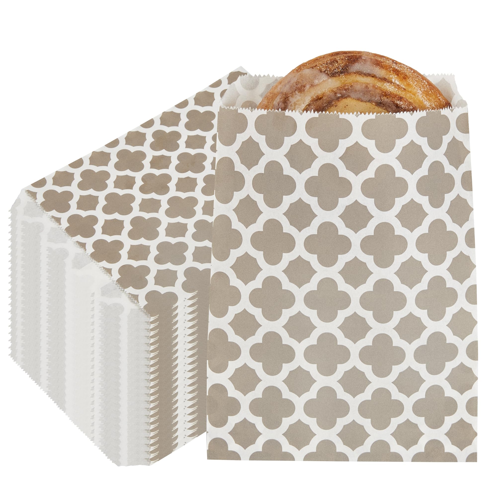 7 x 5 Inch Cookie Bags - 100 Pack Gray Asian Monogram Paper Treat Bags for Baked Goods, Candy & Party Favors | Perfect for Buffets, Weddings, Birthday Parties & Gift Packaging