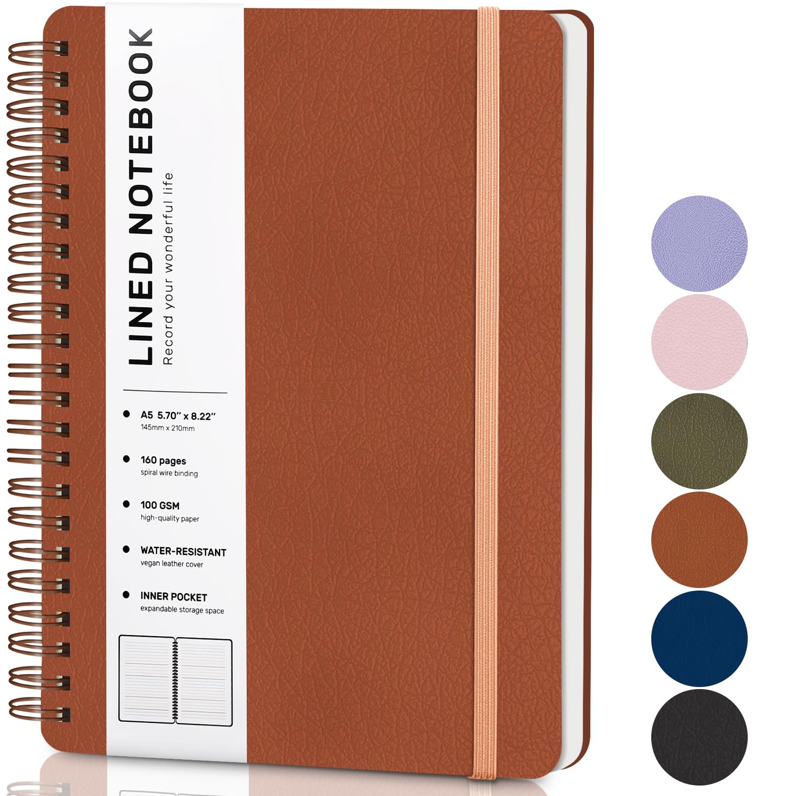 Premium A5 Hardcover Leather Spiral Notebook - 5.7