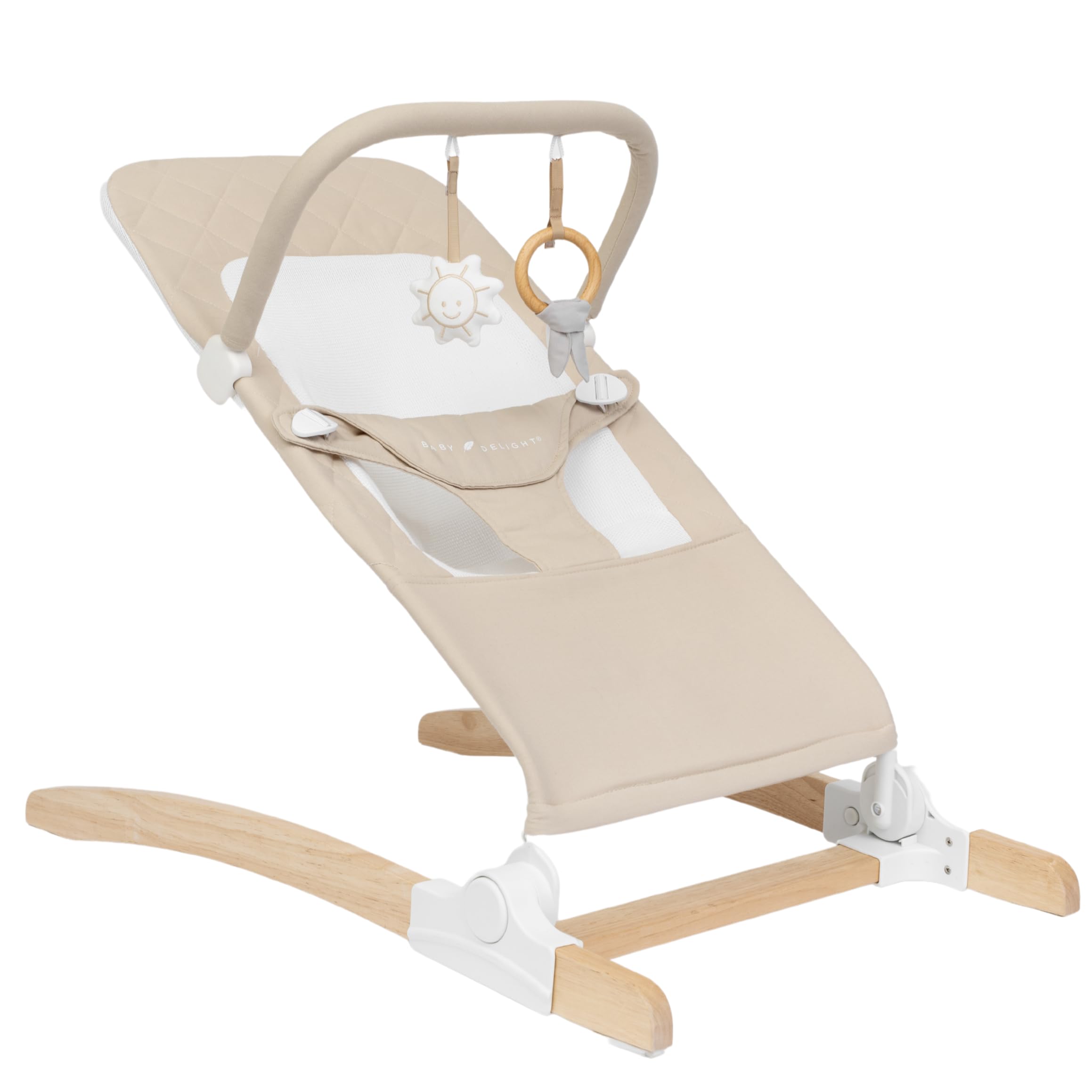 Baby Delight Heirloom Aspen Wooden Baby Bouncer - Infant Rocking Chair for Newborns 0-6 Months | 100% GOTS Certified Organic Cotton & Oat Fabric | Gentle Motion for Soothing & Playtime | Perfect for Nursery, Living Room or Outdoor Use