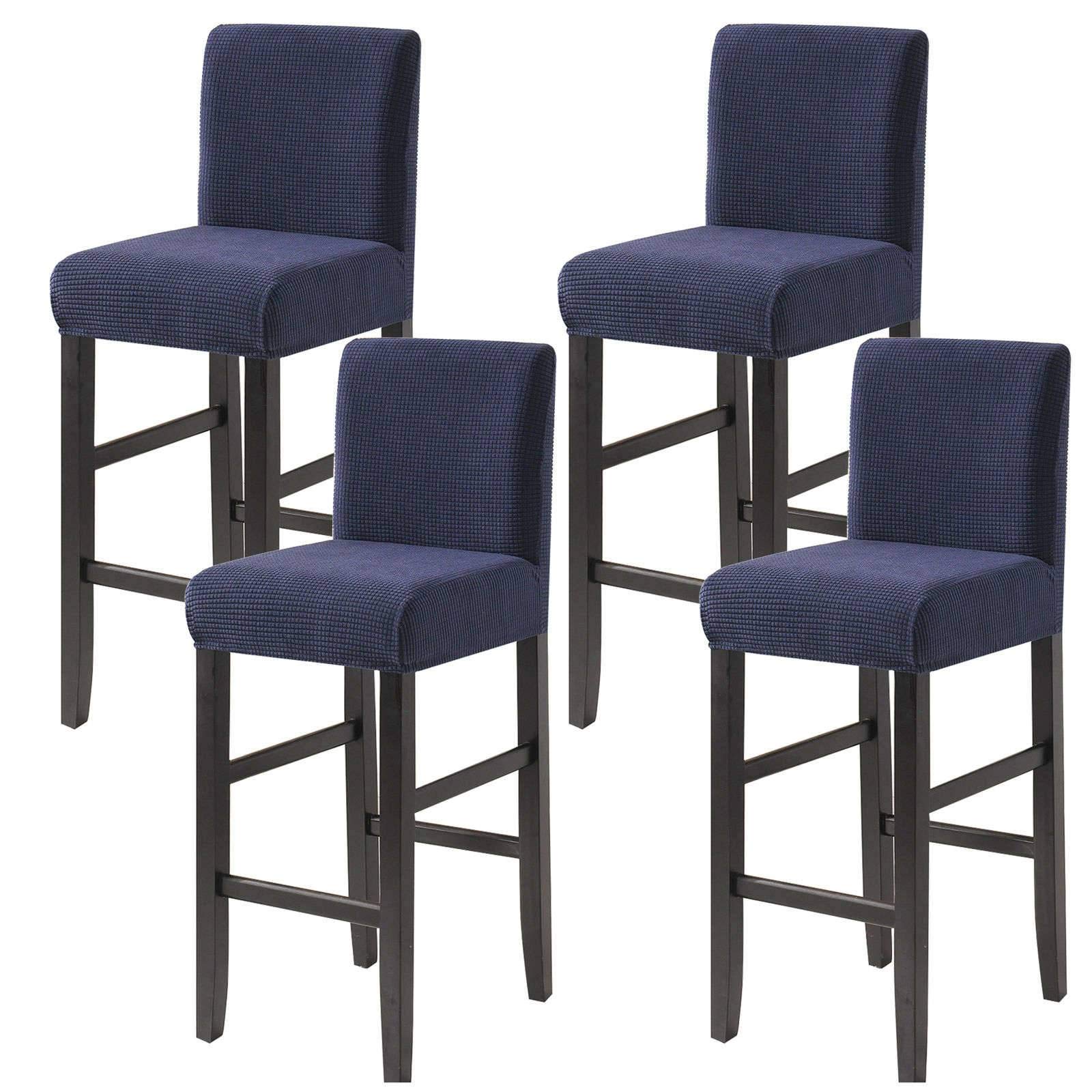 Stretch Bar Stool Cover 4-Pack - Jacquard Dining Chair Slipcovers, Washable & Non-Slip Furniture Protector for Pub, Cafe, Dining Room - Navy Blue | Perfect for Home, Restaurant & Office Use
