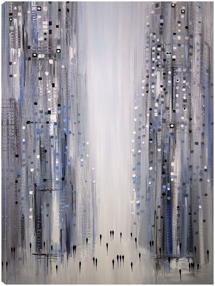 City Dreaming Canvas Wall Art - Hand Painted Fine Art by Ekaterina Ermilkina - 24x32 Inch Ready to Hang Painting for Living Room, Bedroom, Office Decor - Perfect for Home, Hotel & Commercial Spaces