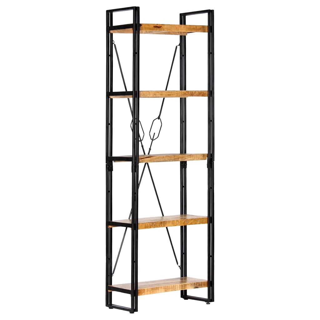 5-Tier Bookcase Shelf - Solid Mango Wood & Steel Structure (23.6