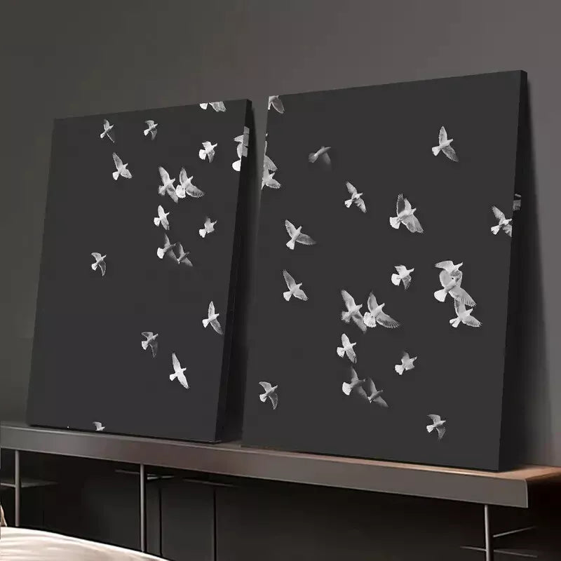 2-Piece Black and White Minimalist Flying Bird Canvas Wall Art - 50x75cm Framed Bird Illustration Print | High Quality Australian Made | Ready to Hang | Perfect for Living Room, Bedroom & Office Decor