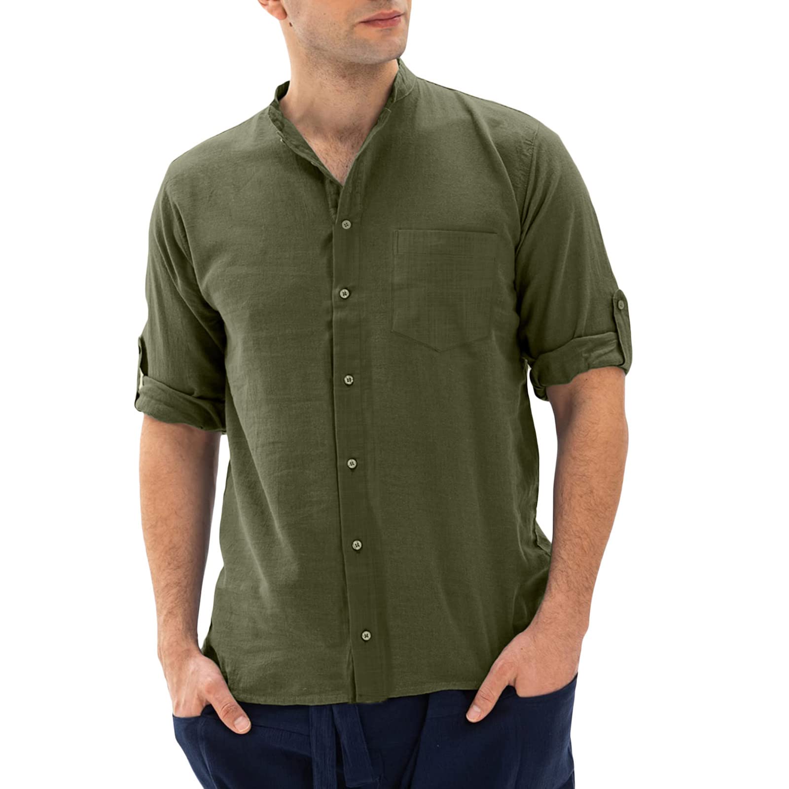 Xiloccer Men's Cotton Linen Shirts & Tops - Breathable Long Sleeve Graphic T-Shirts for Hiking, Casual Wear & Outdoor Activities | Comfortable Men's Sweatshirts for Travel, Work & Daily Use
