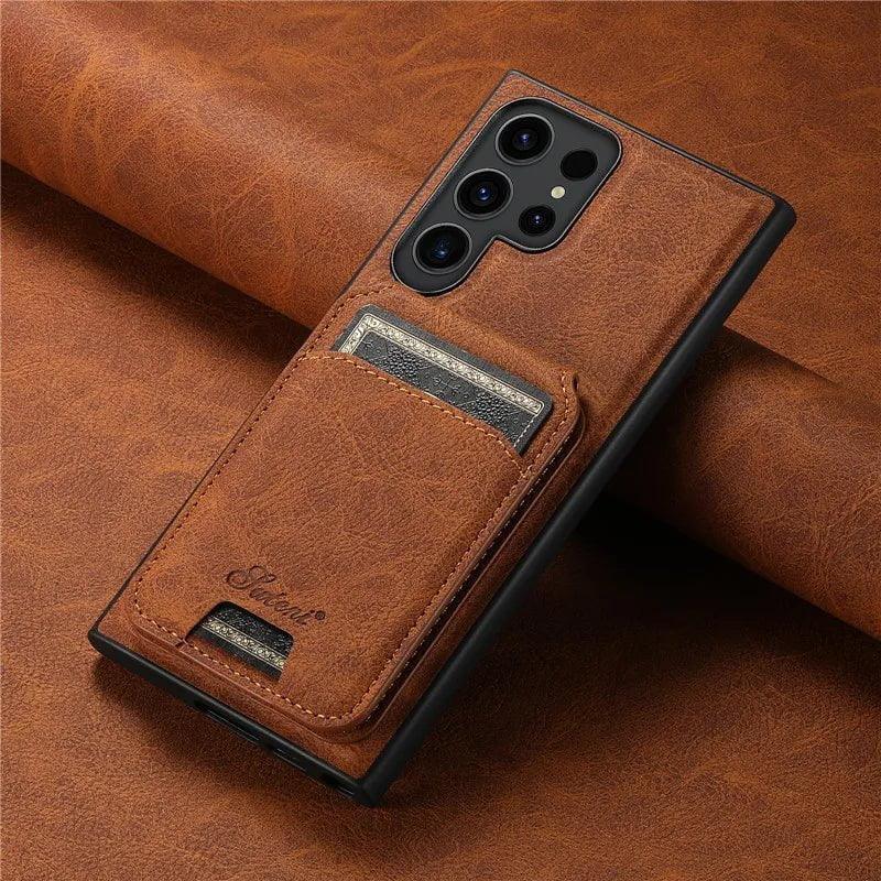 Samsung Galaxy S24 Vegan Leather Magnetic Card Holder - Slim Wallet for Credit Cards & ID - Perfect for Travel, Work, and Everyday Use