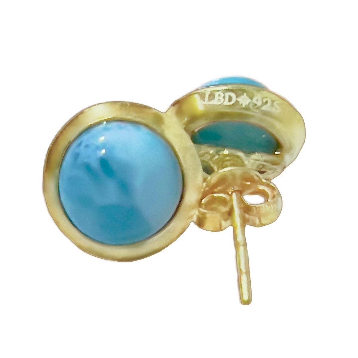 14K Gold Larimar Stud Earrings - Classic Round Gemstone Jewelry for Women - Perfect for Everyday Wear & Special Occasions