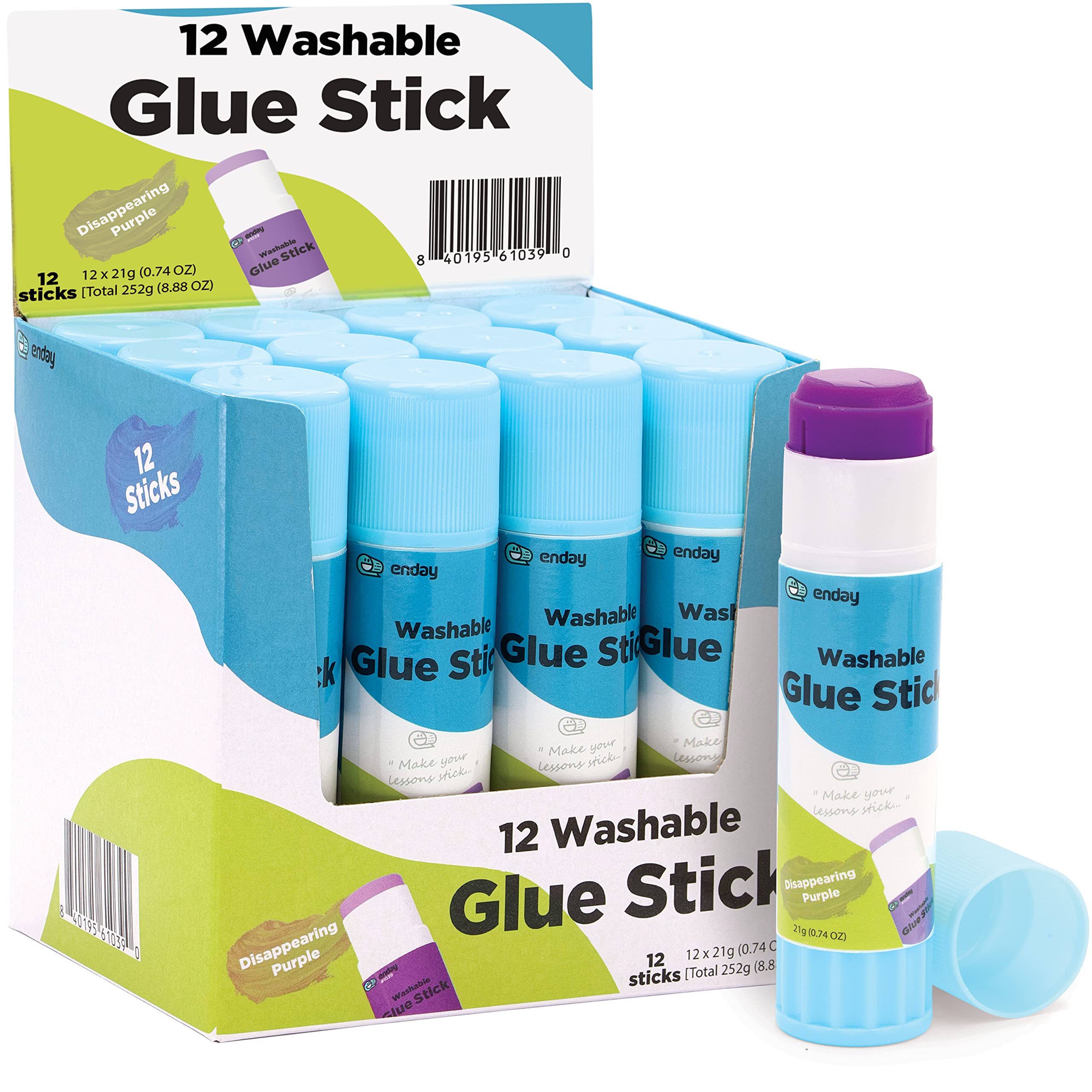 Enday Washable Disappearing Purple Glue Sticks for Kids - Non-Toxic School Supplies, 7oz (12 Pack) for Classroom, Office & Home Crafts | Perfect for Art Projects, Scrapbooking & DIY Activities