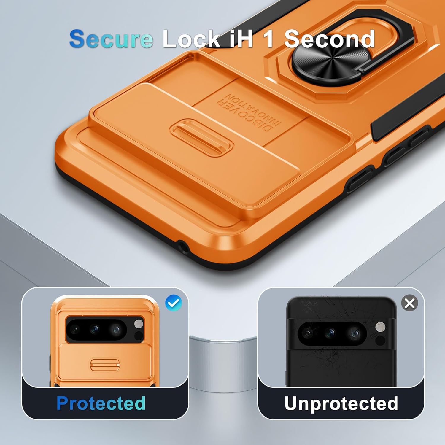 Google Pixel 8 Pro Case with Tempered Glass Screen Protector - Shockproof Protective Phone Cover (Orange) - Perfect for Outdoor Activities, Travel & Daily Use