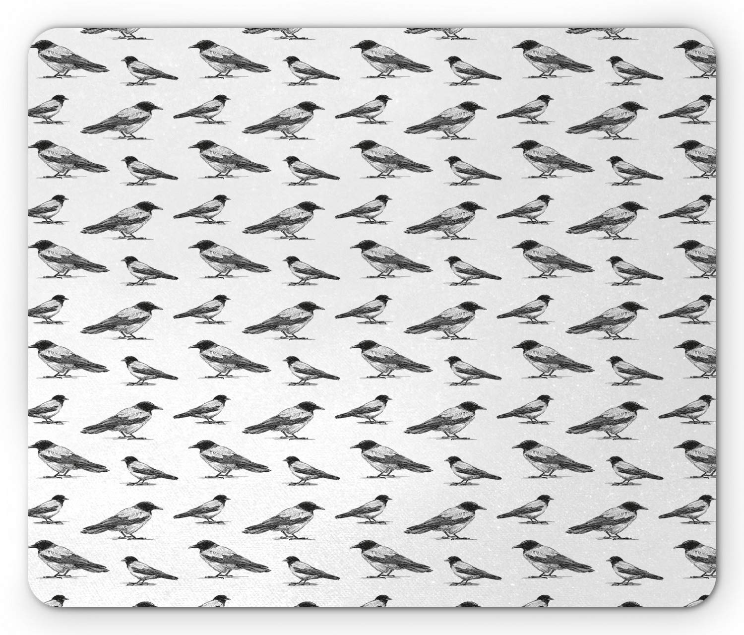 Ambesonne Black Crow Mouse Pad - Monochromatic Sketchy Bird Continuous Pattern, Non-Slip Rubber Base, Standard Size (9.25