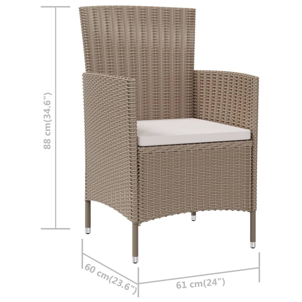 vidaXL Durable Poly Rattan Patio Chairs with Thick Padded Cushions - Beige/Cream Outdoor Furniture Set for Garden, Poolside & Backyard Relaxation