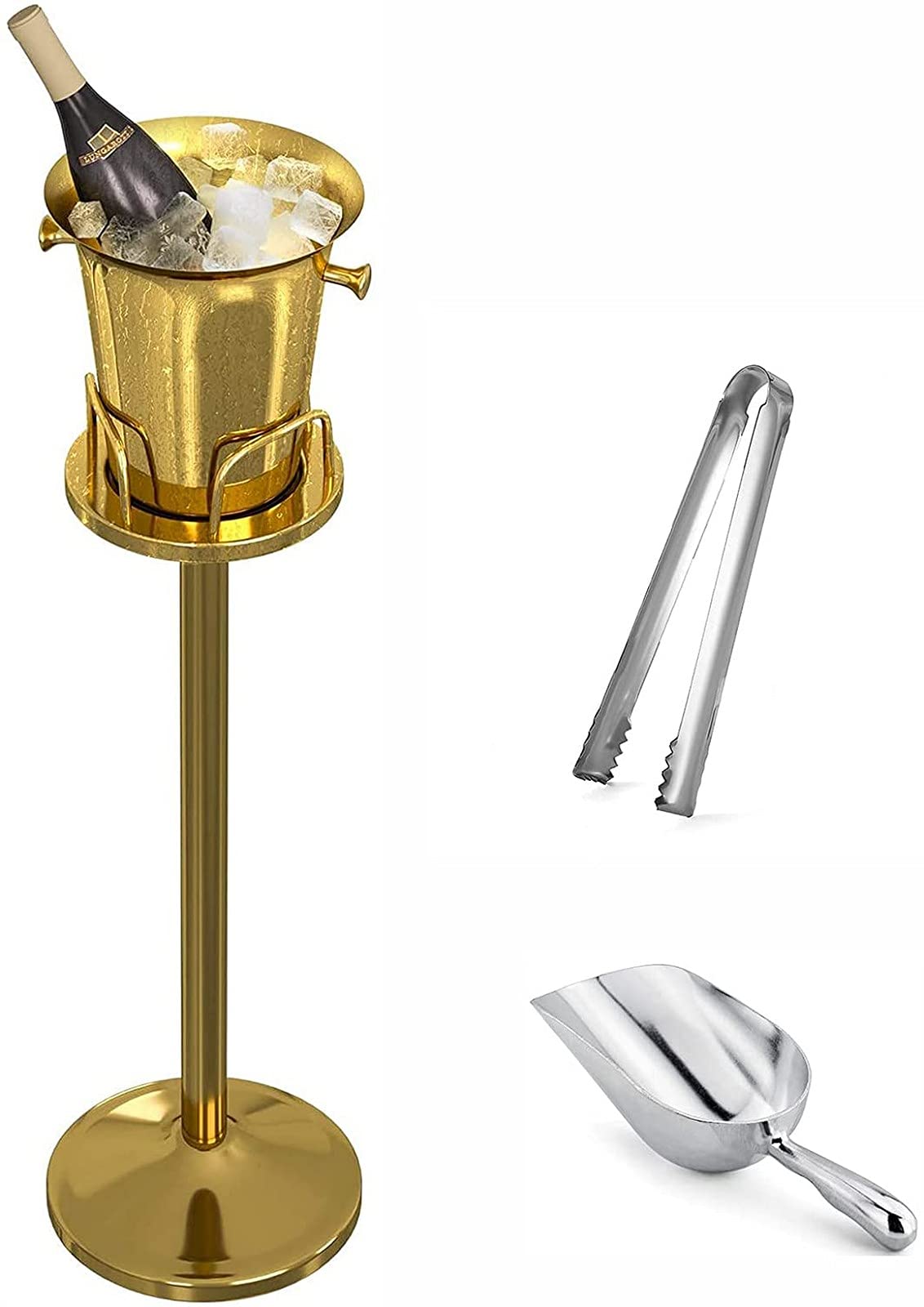 LCJD Stainless Steel Ice Bucket with Stand - Insulated Ice Cube Container Cooler with Handle for Wine, Champagne, Beer - Perfect for KTV, Clubs, Bars, Parties & Outdoor Events
