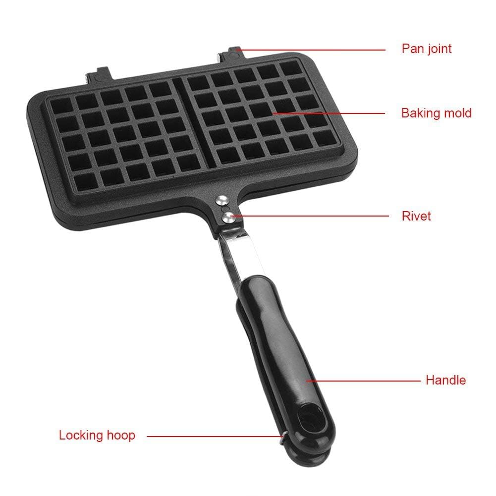 Non-Stick Stove Top Waffle Iron - Dual Belgian Bubble Waffle Maker Pan with Aluminum Plates (8.5x13.2 Inch) - Perfect for Breakfast, Snacks, Lunch & Camping Cooking