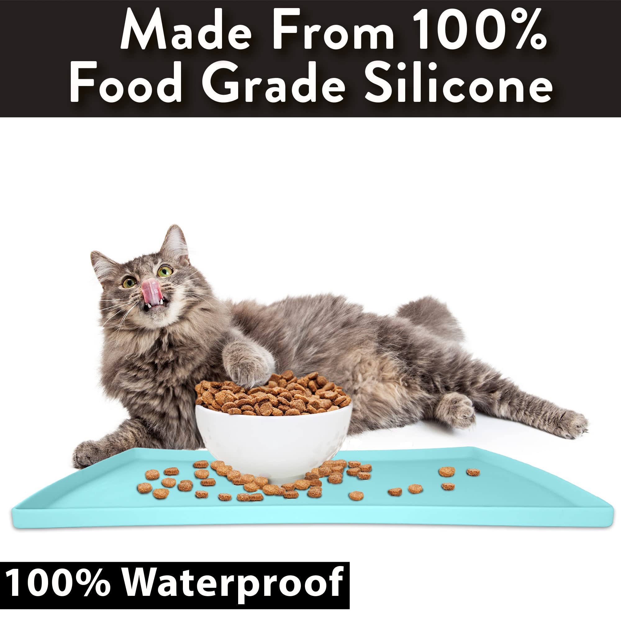Premium Cat Food Mat - Waterproof & Non-Slip Silicone Pet Feeding Mat for Small & Large Cats | Perfect for Food Bowls, Water Dishes & Cat Fountains | Easy Clean Kitchen & Floor Protection (Large Size, Aruba Design)