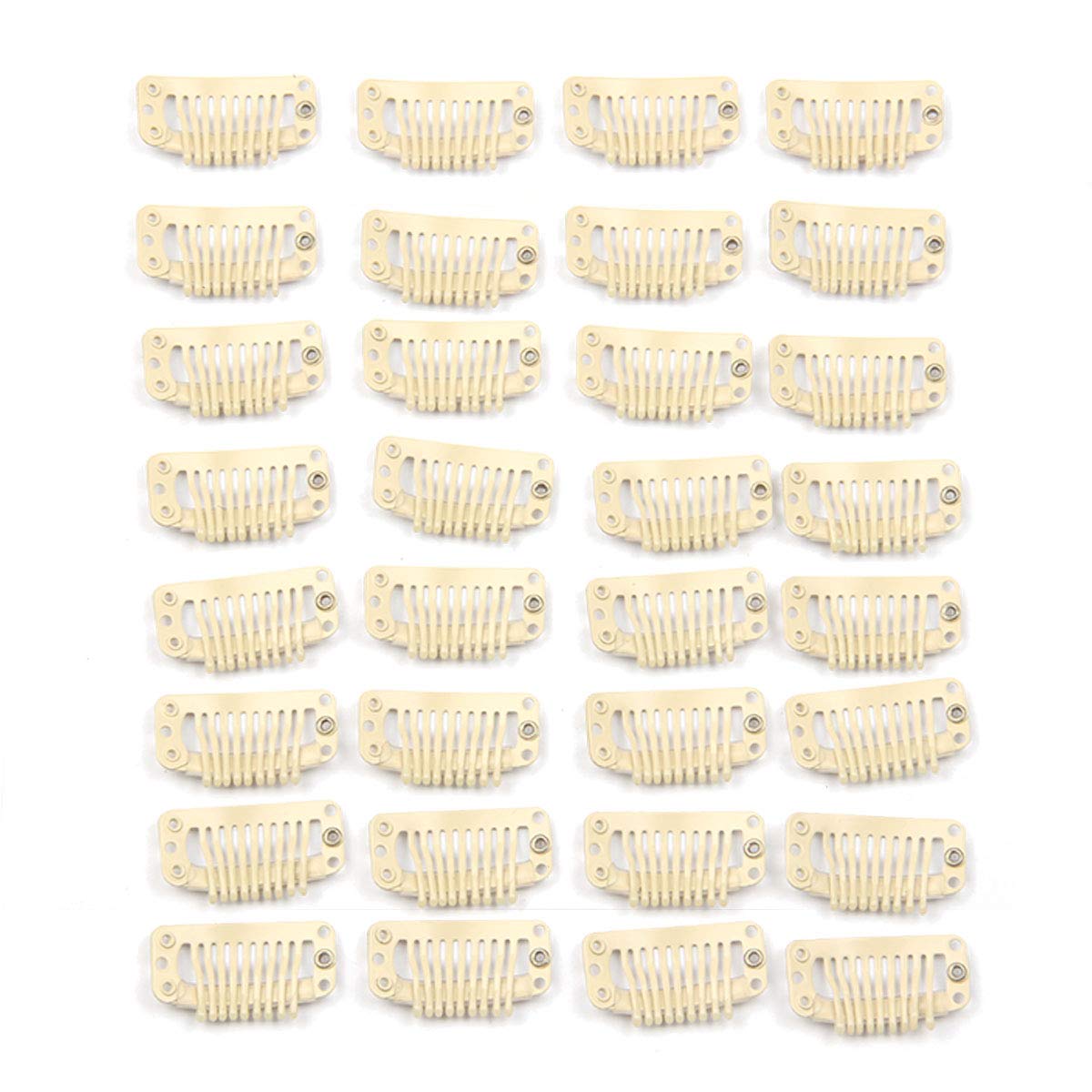 30pcs Stainless Steel Wig Clips for Hair Extensions - 9 Teeth Snap Clips, 32mm, 1.2g Each - DIY Toupee & Wig Combs (Beige) - Perfect for Securing Hair Extensions, Weaves & Cosplay Wigs