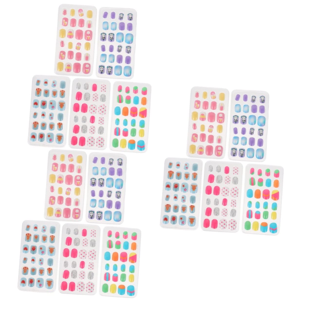 Beatifufu 15 Pack Kids False Nails with Glitter - Cartoon 3D Nail Stickers for Girls, Nail Art Tips & Embellishments - Perfect for Birthday Parties, Playdates & DIY Nail Designs