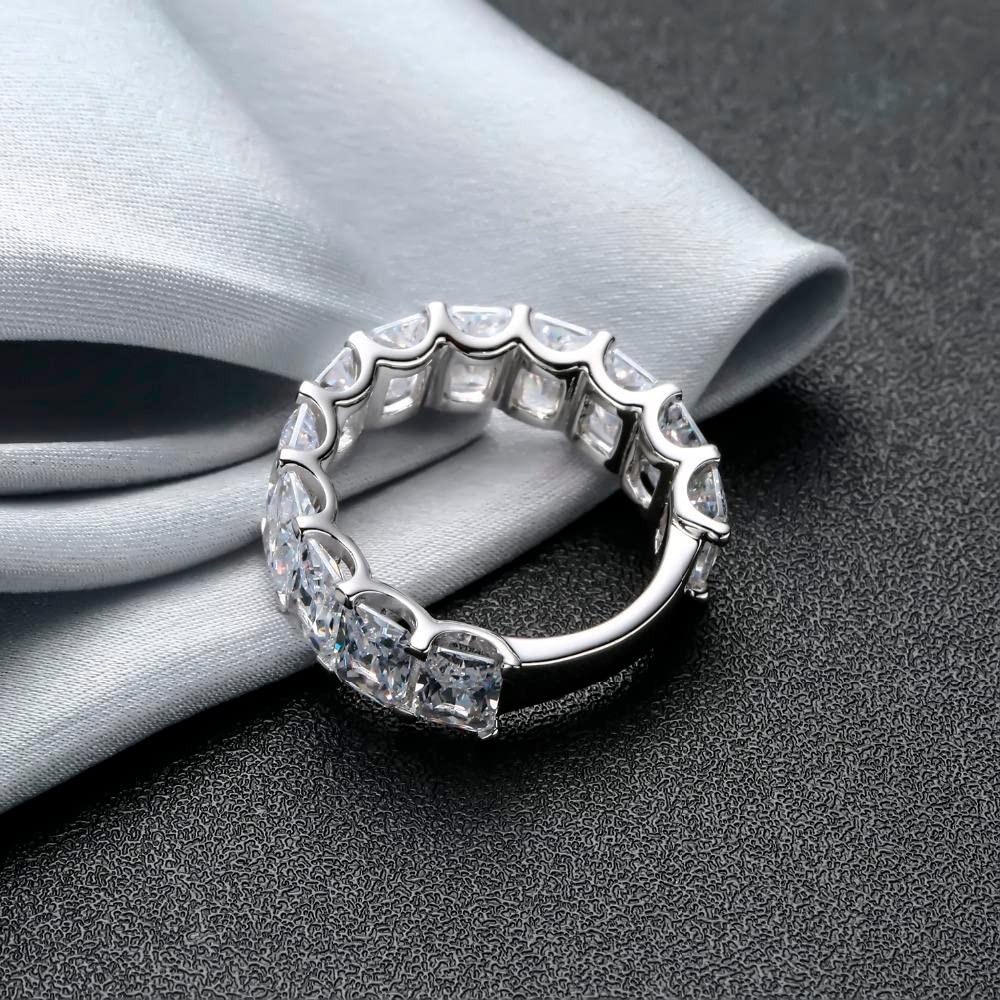 BeBold 6Ct Radiant Cut Simulated Diamond CZ Gatsby Half Eternity Wedding Band Ring - White Gold Plated for Women, Bridal Jewelry, Anniversary Gift, Engagement Ring Alternative, Vintage Style Wedding Band