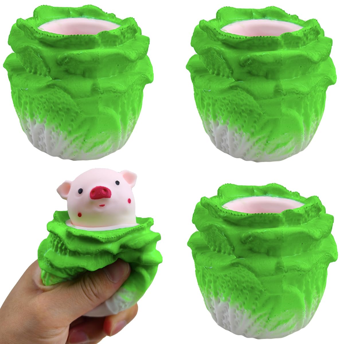 **3-Pack Pig & Rabbit Squeeze Stress Toys - Cabbage Design Fidget Toys for Kids & Adults - Anxiety Relief Sensory Balls - Random Colors - Perfect for Party Favors, Classroom Rewards & Office Stress Relief**